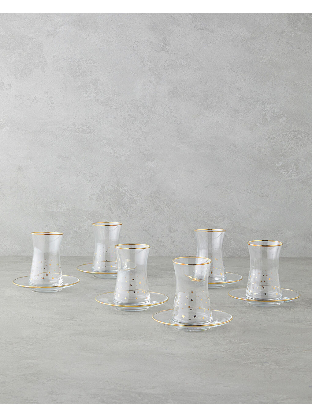 Renksiz Talisman Star Cam 12 Parça 6 Kişilik Çay Seti 170 ml Şeffaf-Gold