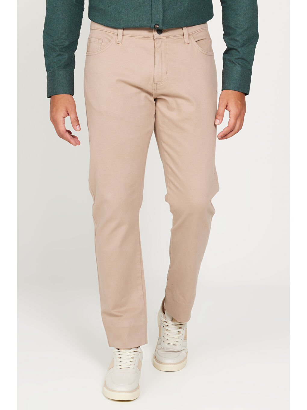 Erkek Bej Slim Fit Dar Kesim 5 Cep Pamuklu Esnek Pantolon