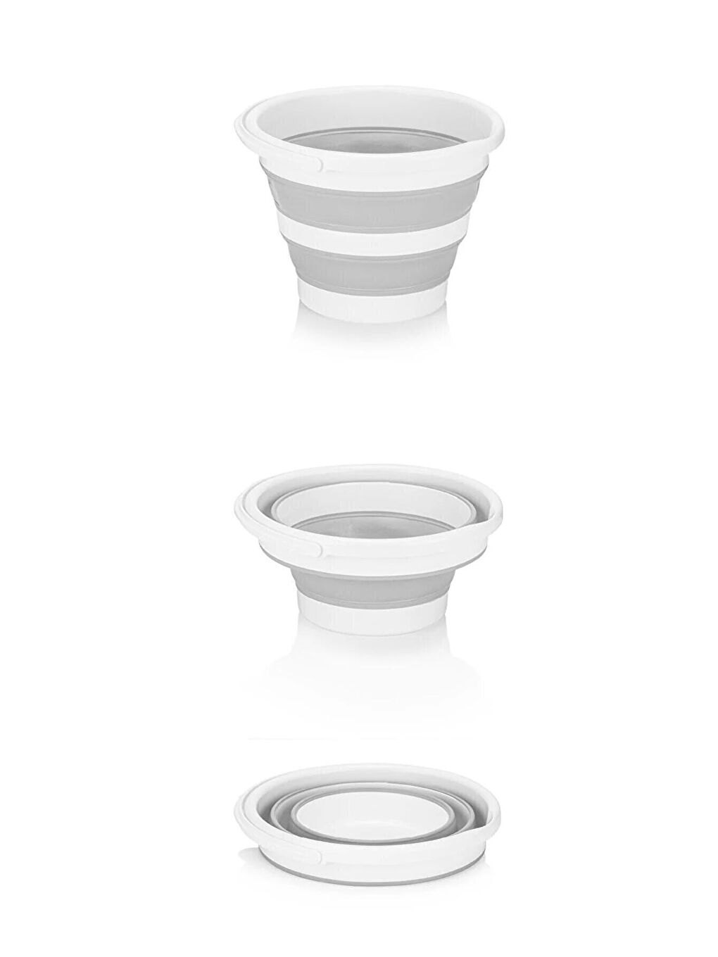 2 Gözlü Çamaşır Sepeti Çok Amaçlı Hurç Gri 53x33x60cm-25lt Katlanır 6lt Kova 3'lü Set-3