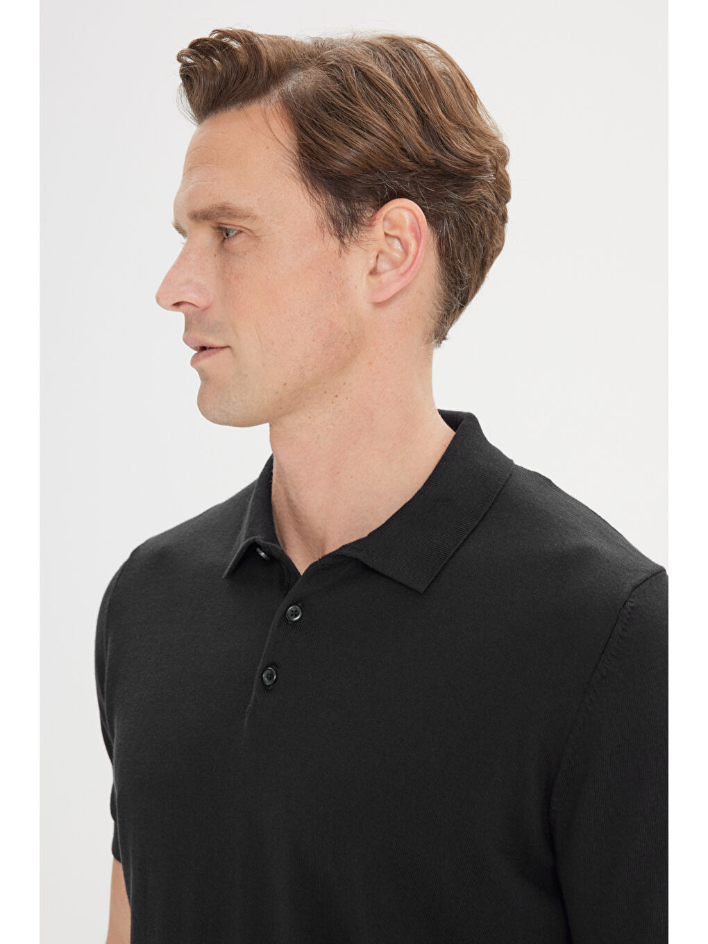 Erkek Siyah Standart Fit Normal Kesim %100 Pamuk Polo Yaka Triko Tişört-4