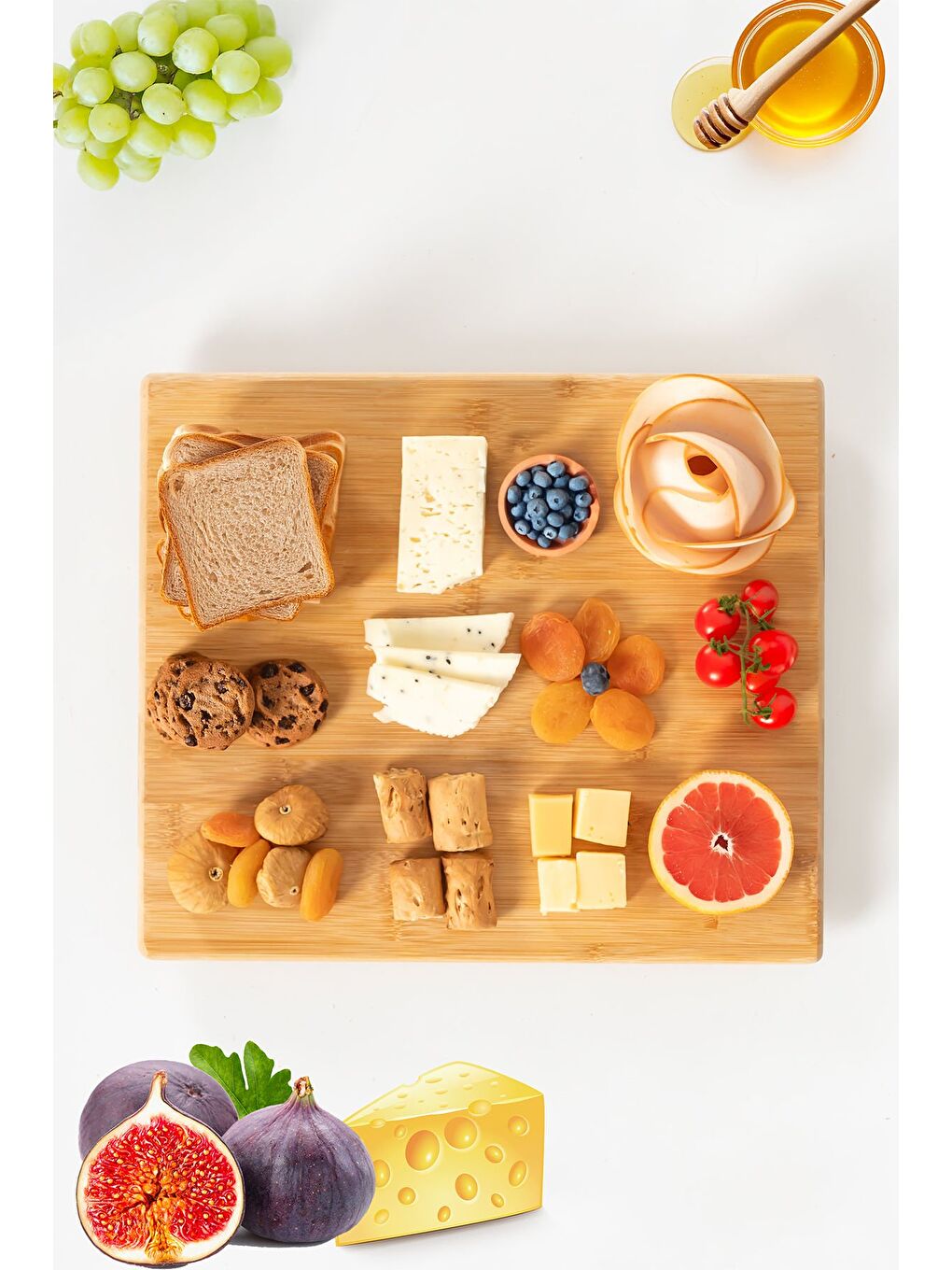 Kahverengi Bambu Peynir Pizza Tahtası Sunum Tahtası 360 Derece Dönen Yuvarlak Lüx Servis 35 x 30 x 1.5-5