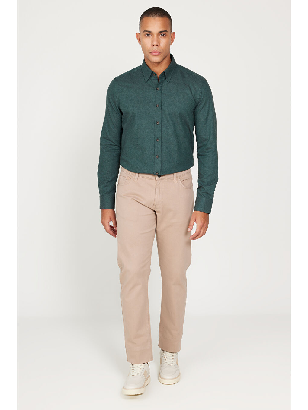 Erkek Bej Slim Fit Dar Kesim 5 Cep Pamuklu Esnek Pantolon-1