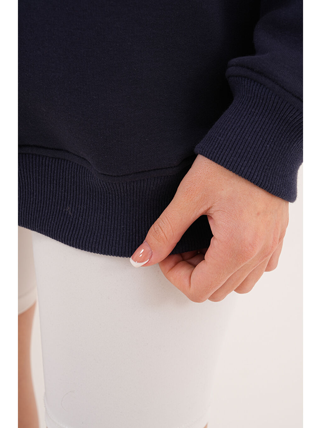 Lacivert Unisex Bisiklet Yaka %100 Pamuk Basic Sweatshirt-6