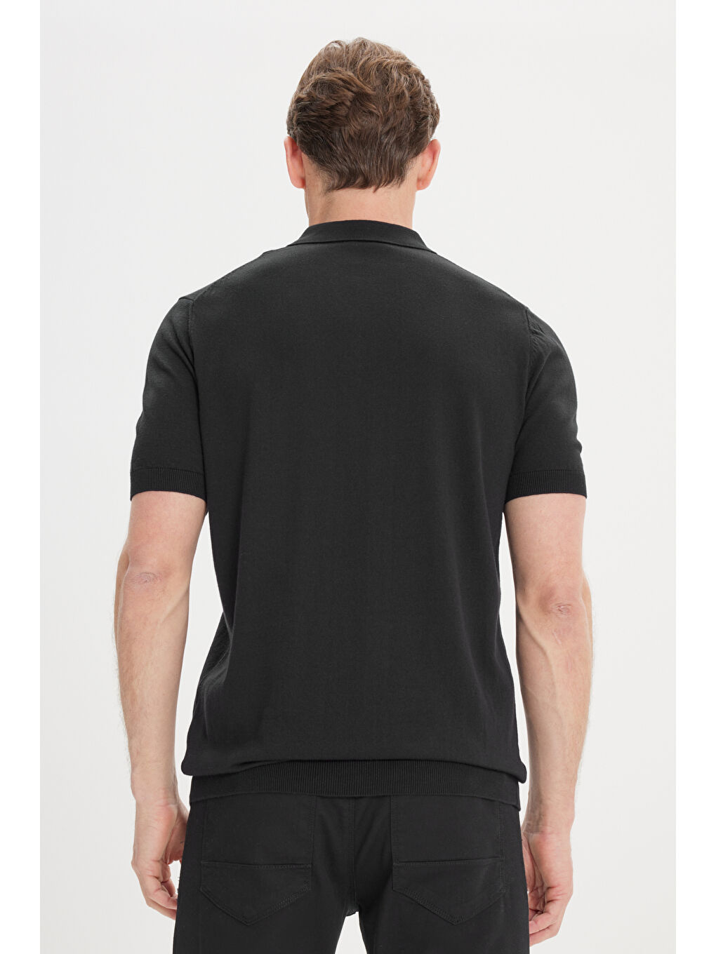 Erkek Siyah Standart Fit Normal Kesim %100 Pamuk Polo Yaka Triko Tişört-5