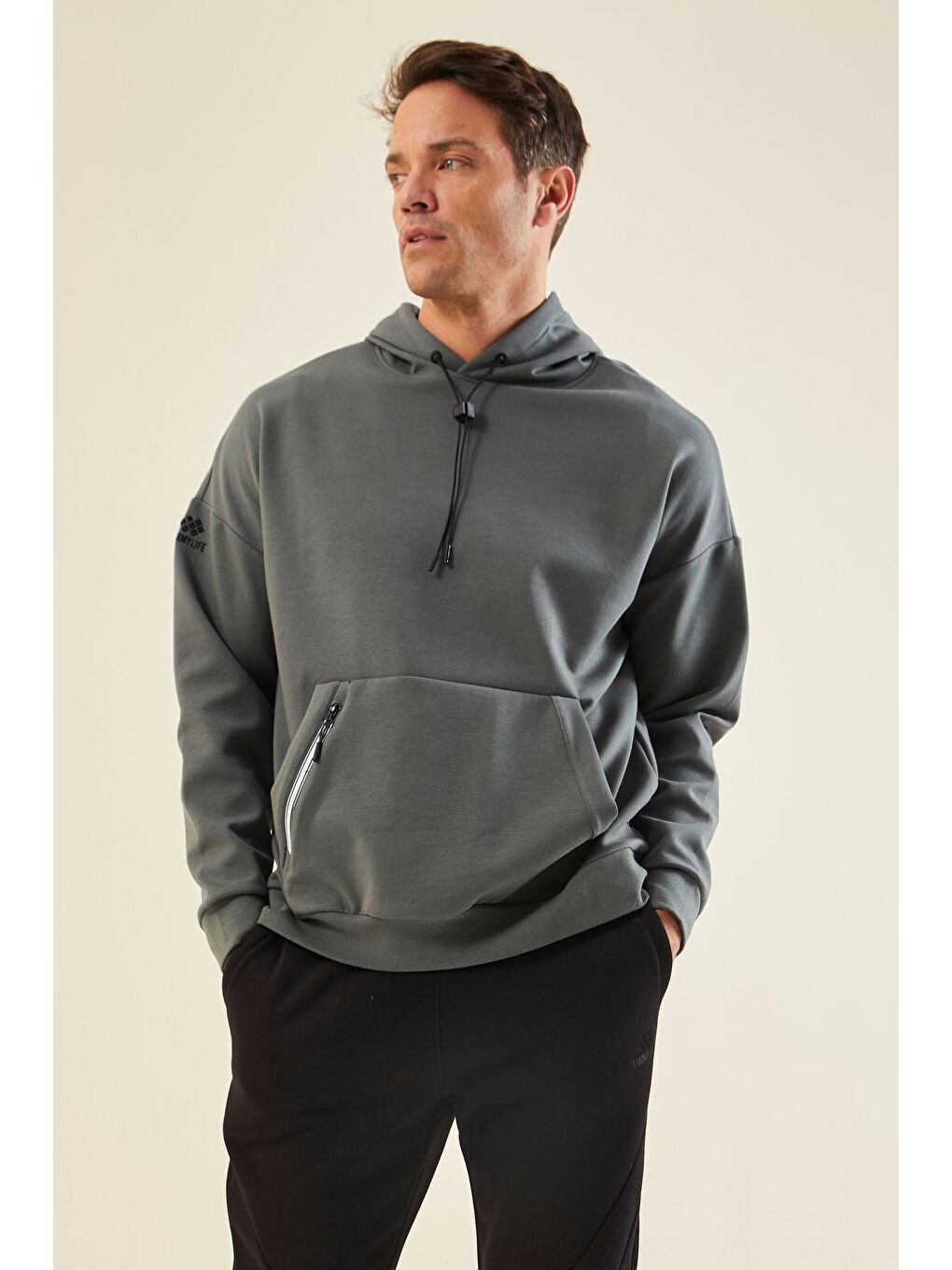 Haki Gizli Cep Detaylı Erkek Kapüşonlu Sweatshirt - 88289