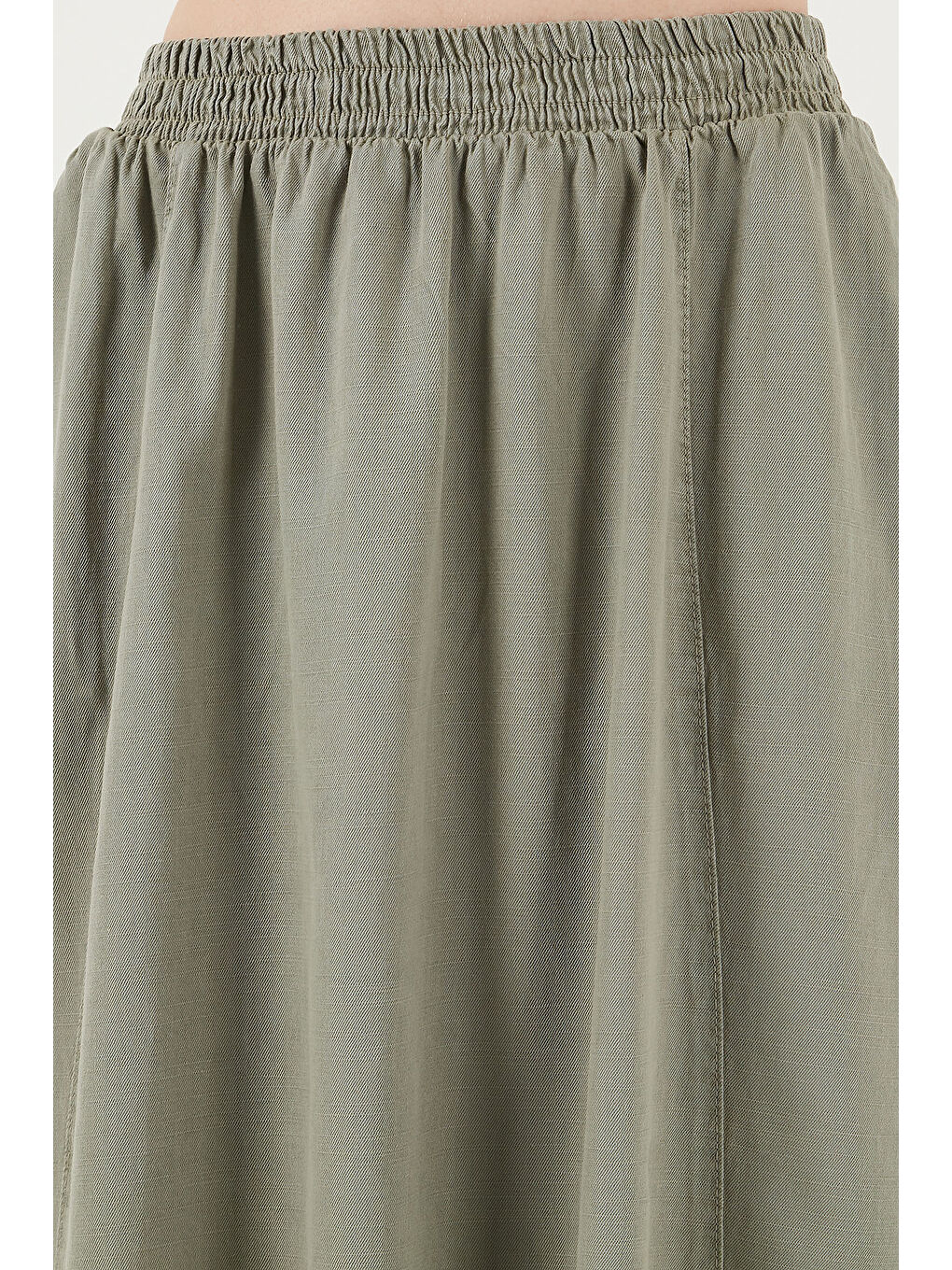 Haki Modest Pamuk Ve Keten Karışımlı Yüksek Bel Cepli Uzun Kiloş Tesettür Etek 668Yp4443-5