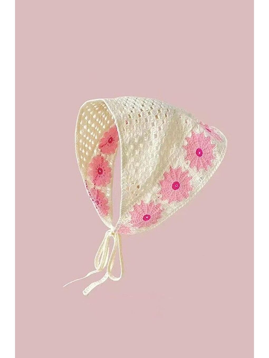 Pembe Floral Örgü Üçgen Bandana