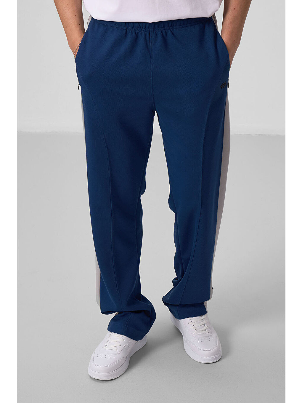 Lacivert Parlament-Taş Yüzeyi Dokulu Standart Fit Palazzo Erkek Pantolon - 82171-3