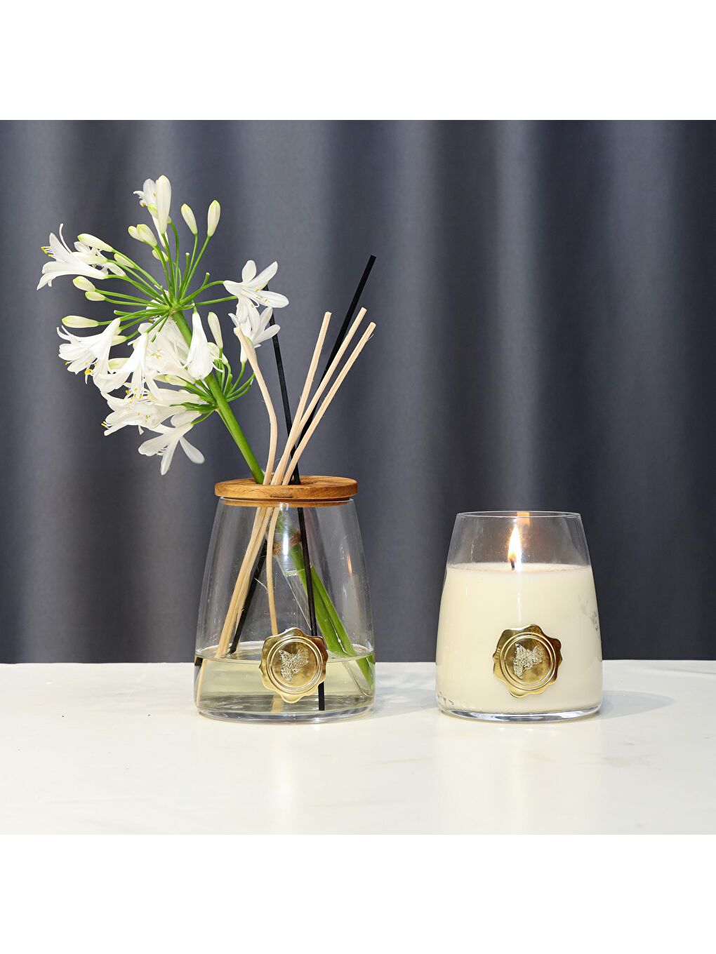 Ekru İncir-Nar Kokulu Aromatik Doğa Üçlüsü Set (Oda Kokusu-Vegan Mum-Vazo)