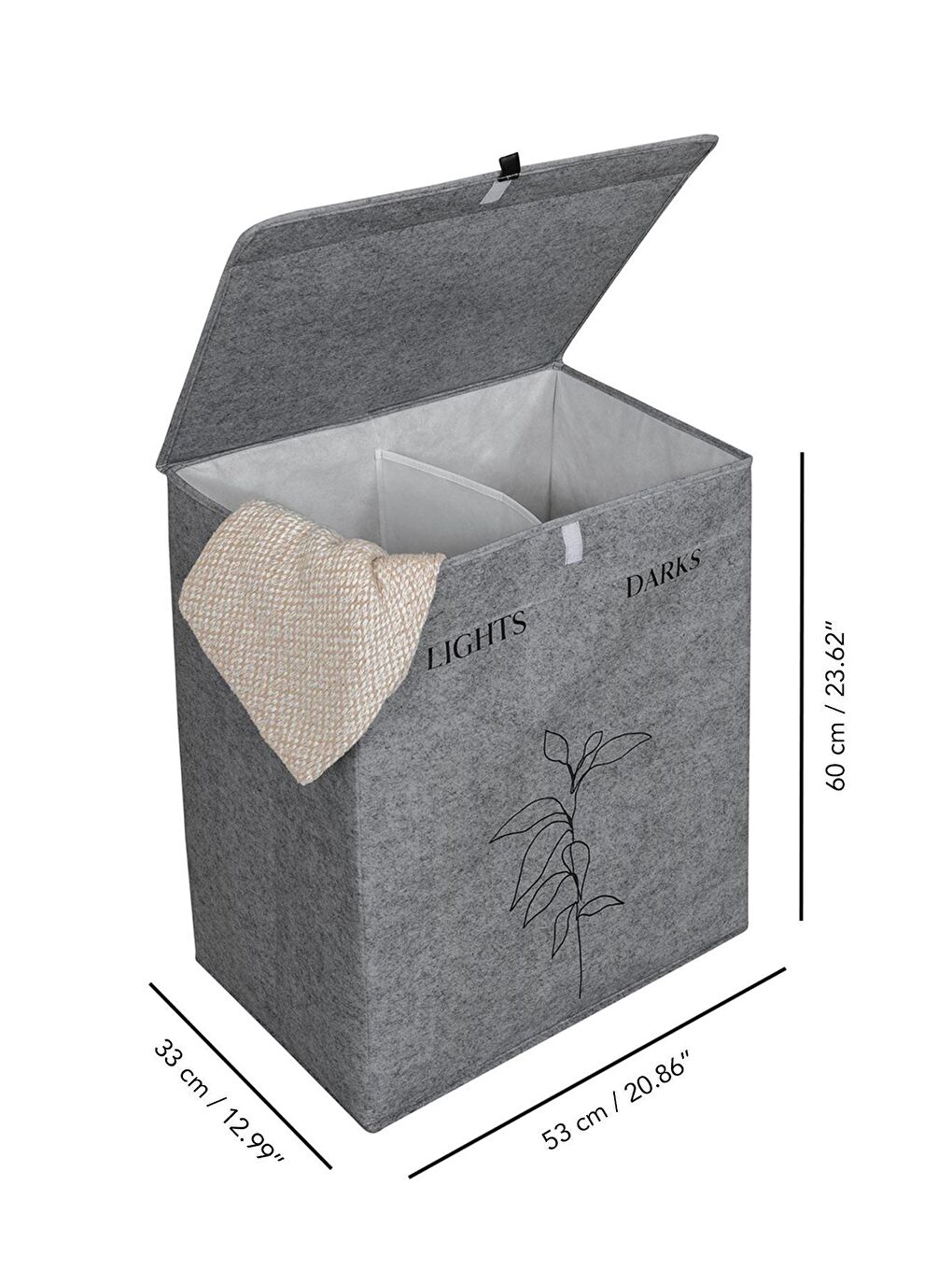 2 Gözlü Çamaşır Sepeti Çok Amaçlı Hurç Gri 53x33x60cm-25lt Katlanır 6lt Kova 3'lü Set-7