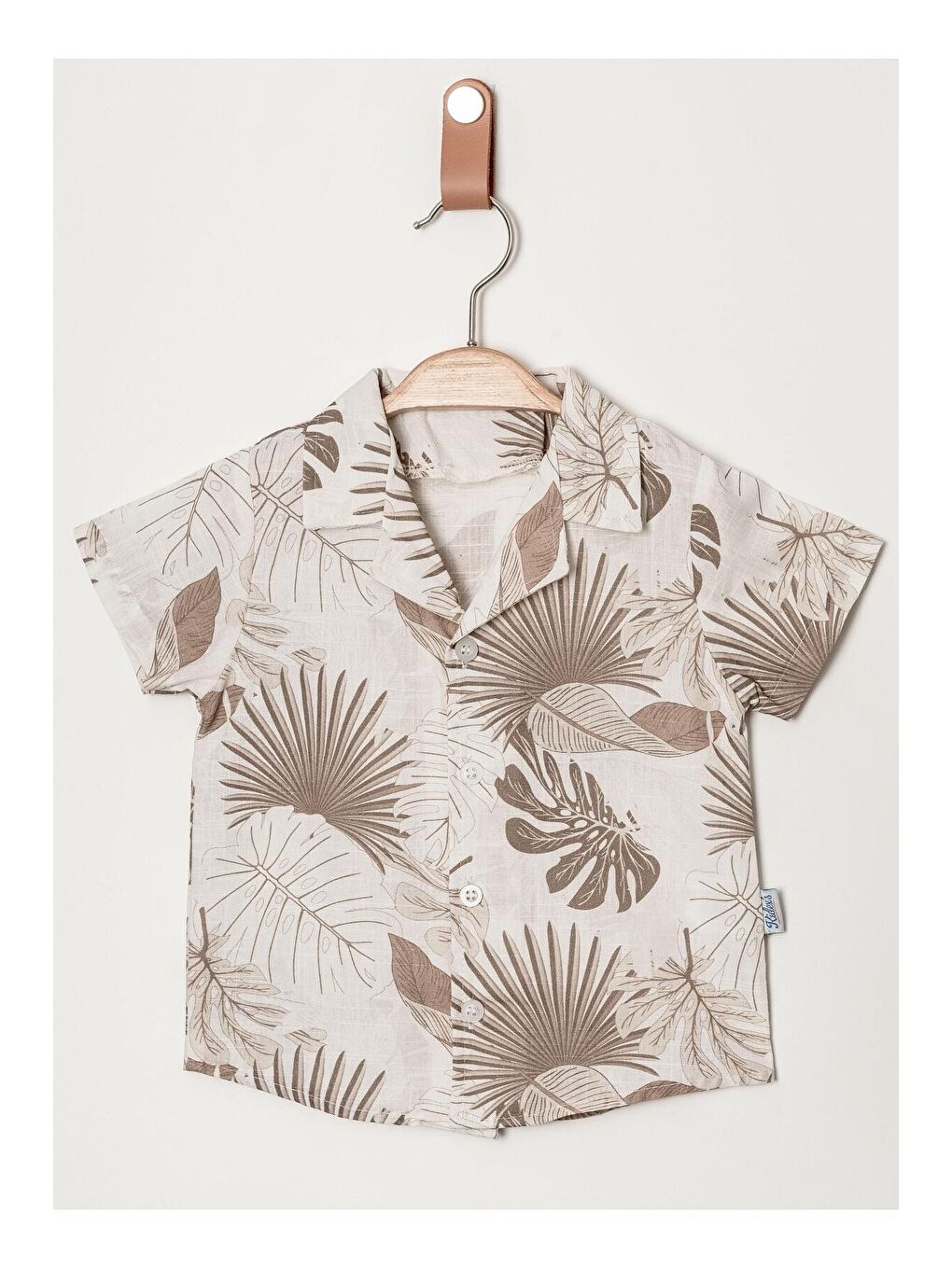 Ekru Tarz Yaprak Desenli Gömlek Belden Ayarlanabilir Salopetli Kısa Kollu Şortlu 2'li Takım Çocuk ve-5