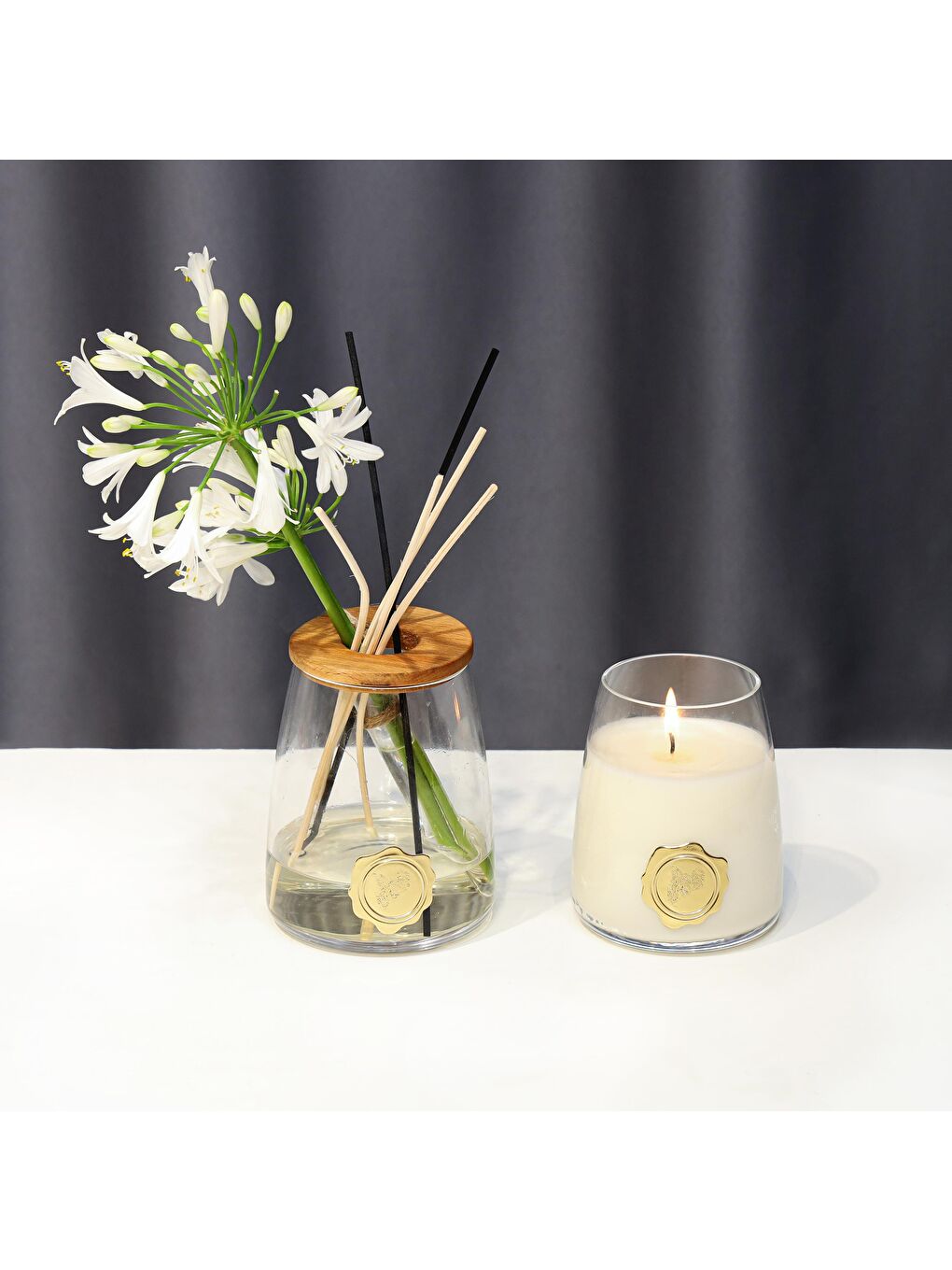 Ekru İncir-Nar Kokulu Aromatik Doğa Üçlüsü Set (Oda Kokusu-Vegan Mum-Vazo)-1