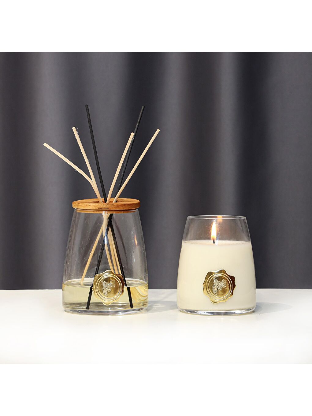 Ekru İncir-Nar Kokulu Aromatik Doğa Üçlüsü Set (Oda Kokusu-Vegan Mum-Vazo)-2