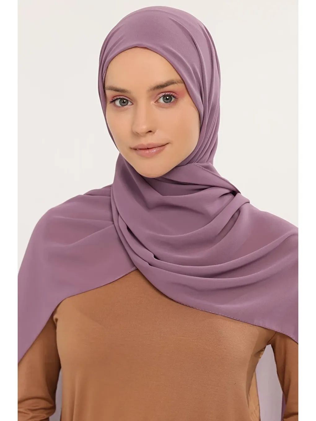 Pembe Hazır Pratik Lüks Geçmeli Lastikli Boneli Şifon Şal