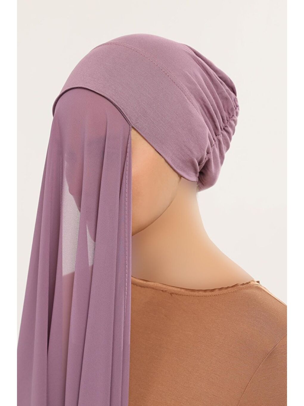 Pembe Hazır Pratik Lüks Geçmeli Lastikli Boneli Şifon Şal-1