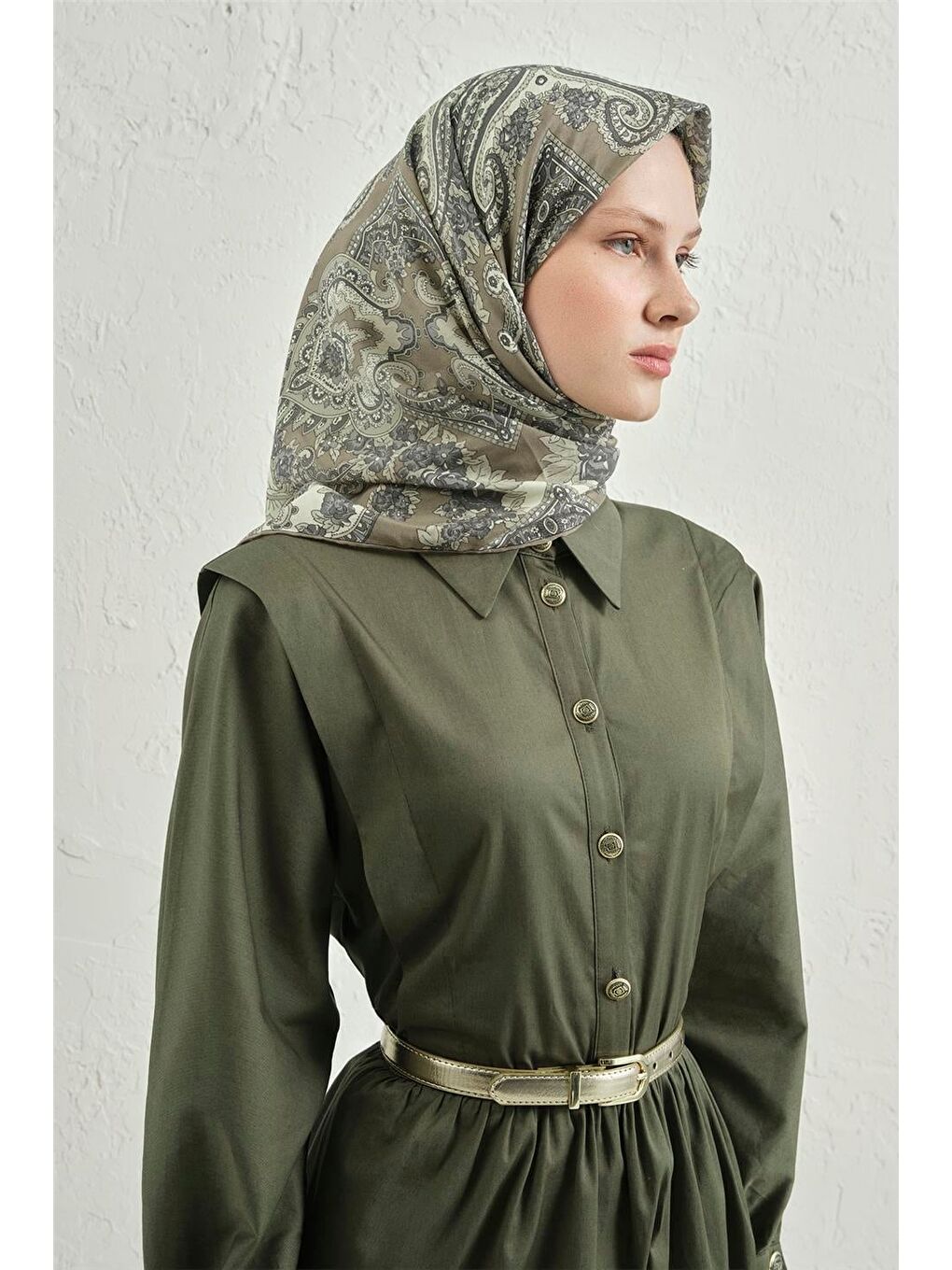 Haki Çiçek Eşarp 48 55-2