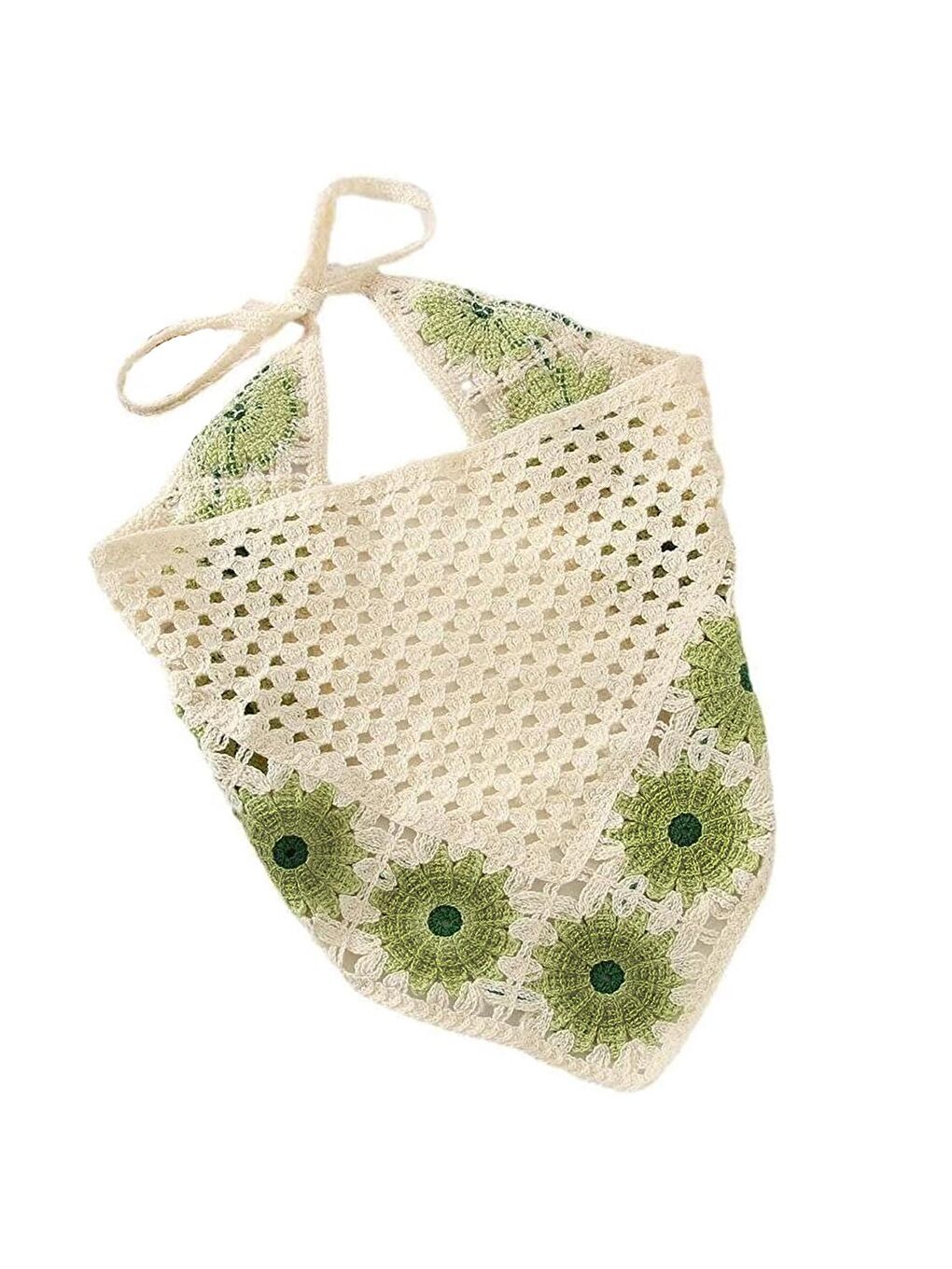 Yeşil Floral Örgü Üçgen Bandana