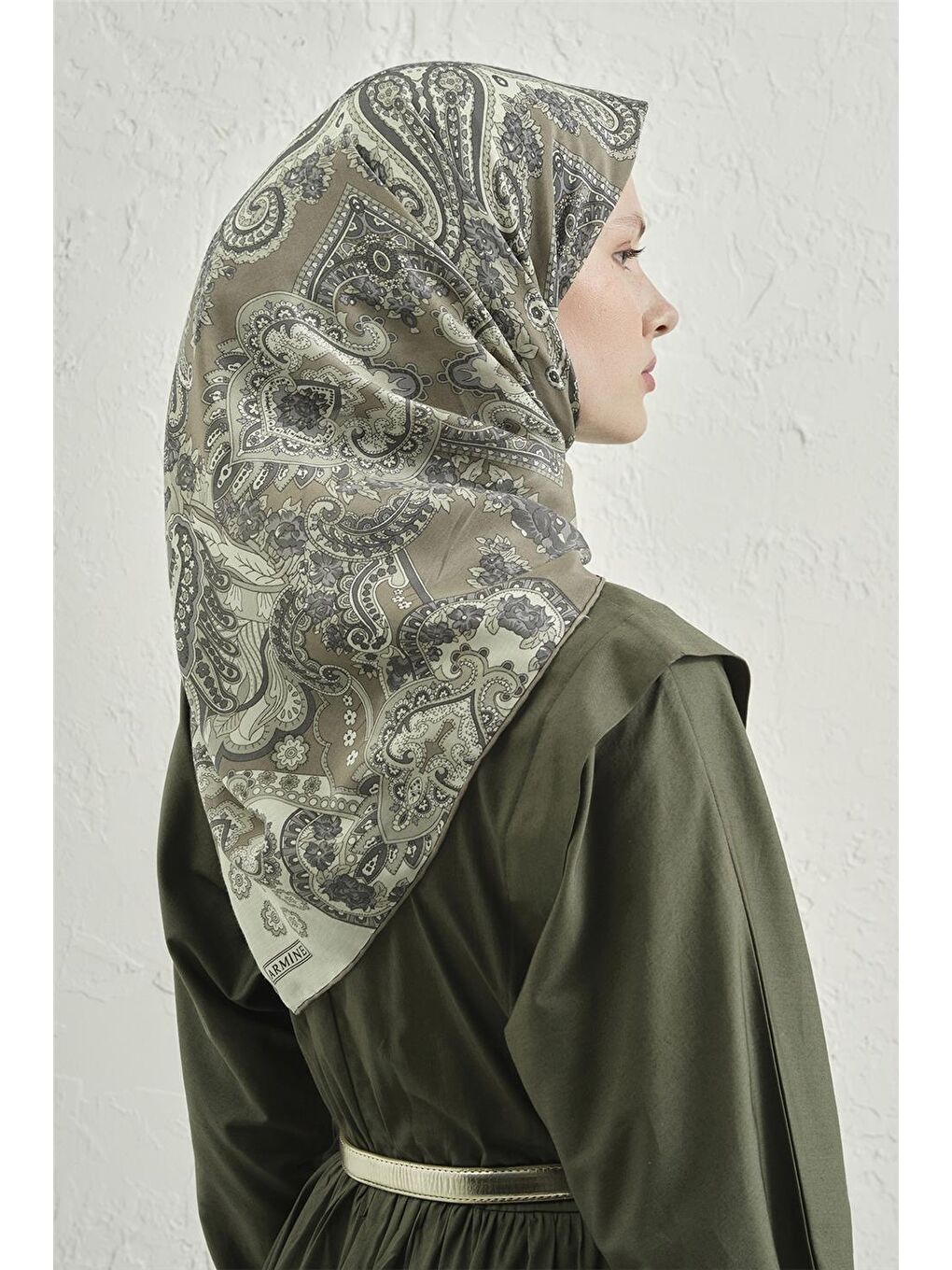 Haki Çiçek Eşarp 48 55-3