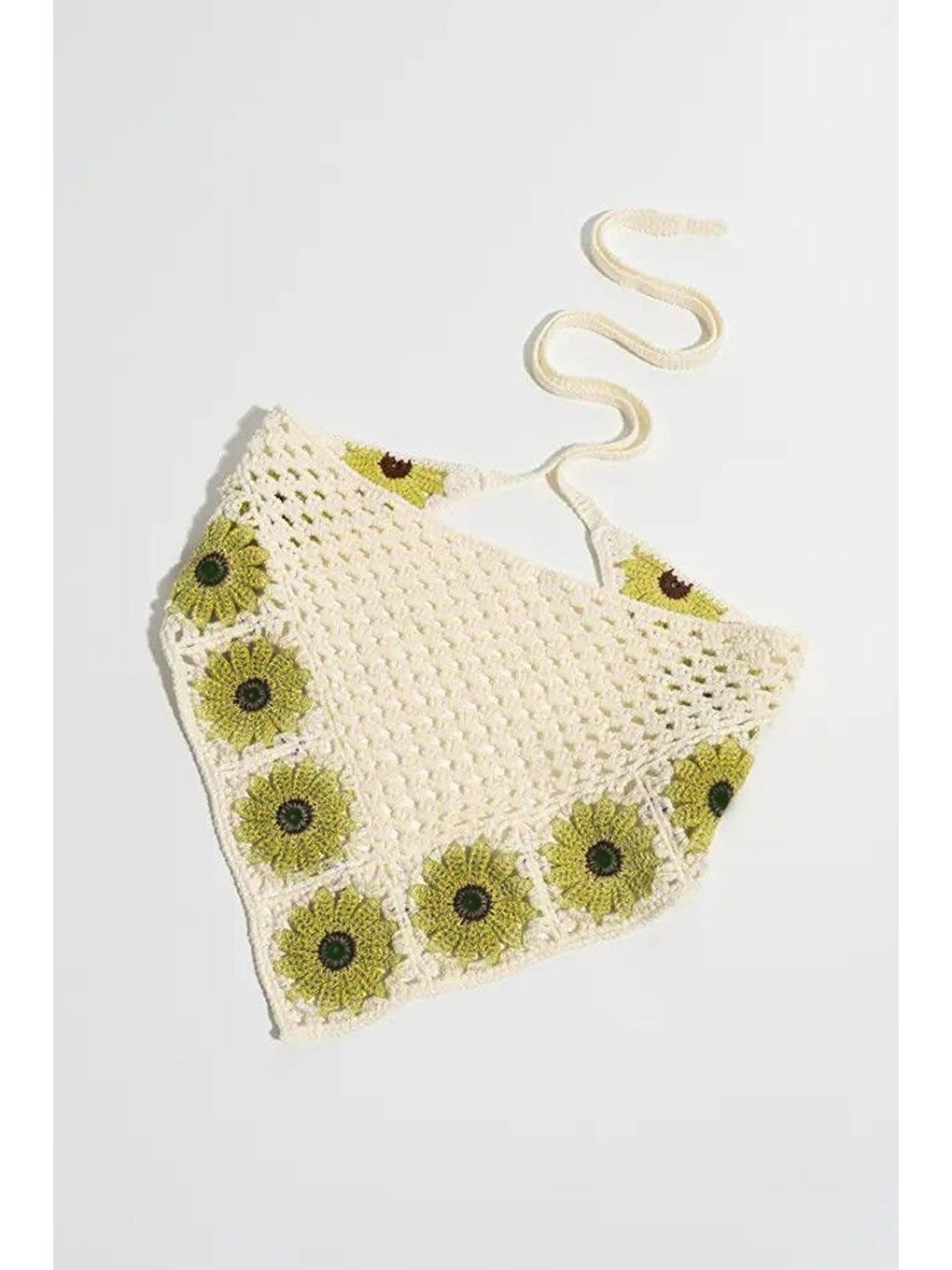 Yeşil Floral Örgü Üçgen Bandana-1