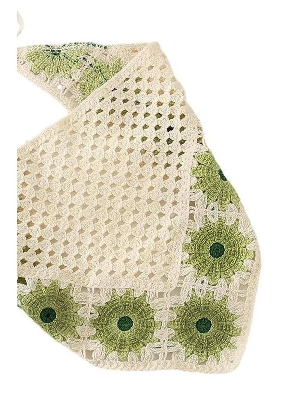 Yeşil Floral Örgü Üçgen Bandana-2