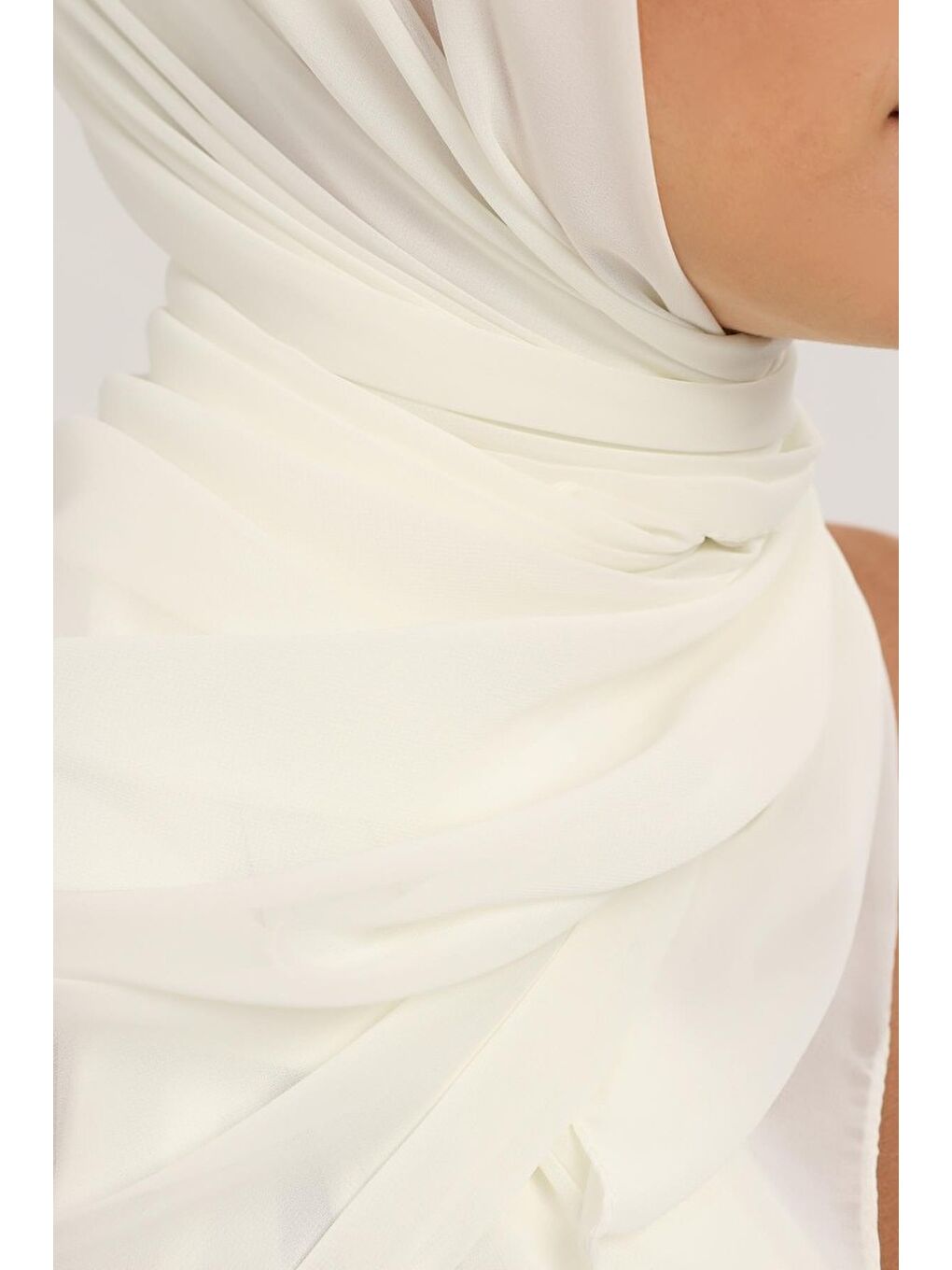 Ekru Hazır Pratik Lüks Geçmeli Lastikli Boneli Şifon Şal-4