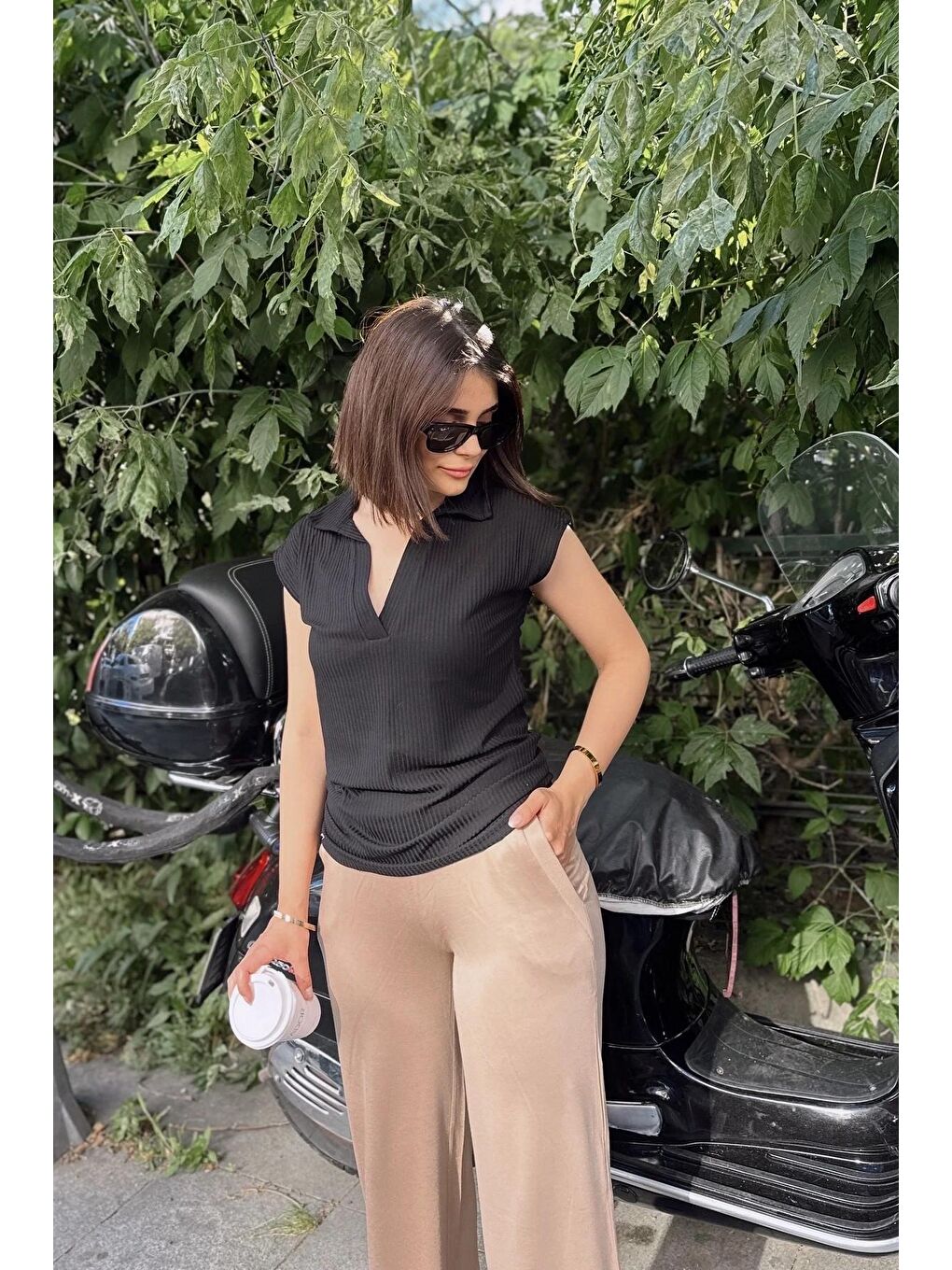 Siyah Polo Yaka Kaşkorse T-Shirt-1