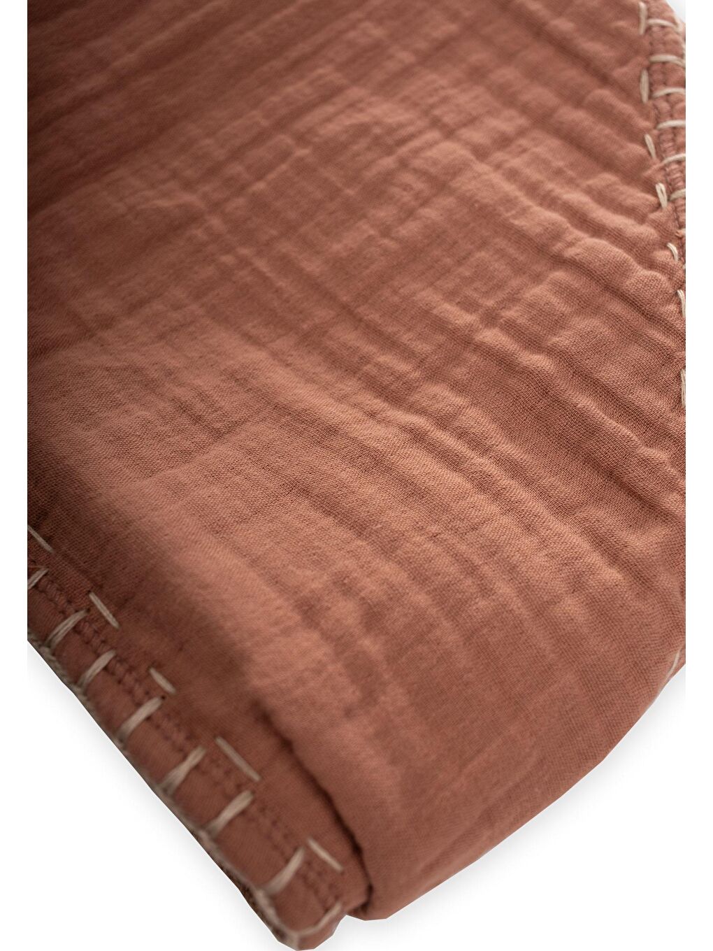 Kahverengi Çift Kat El İşi Müslin Üçgen Havlu (Yıkanmıştır) 75X75 cm Kahve-2