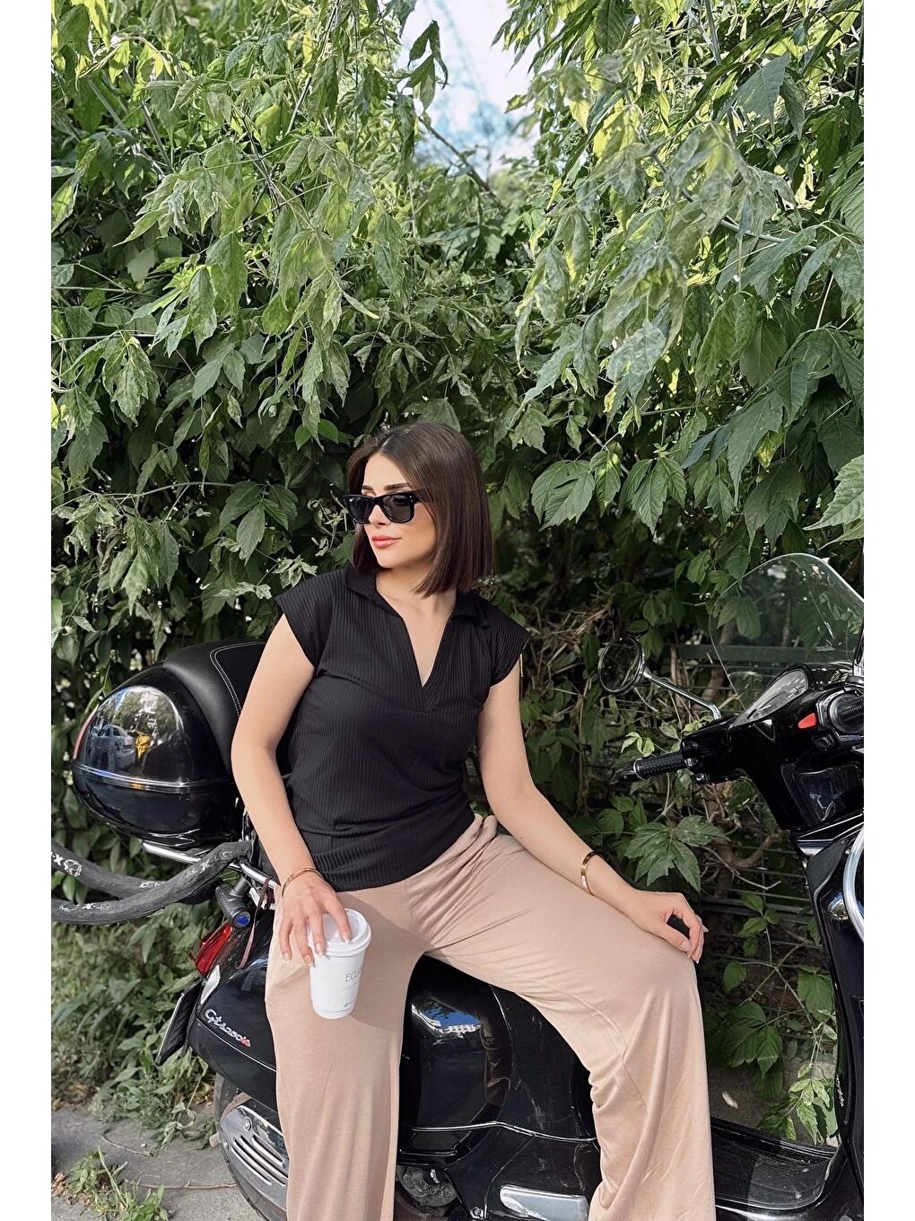 Siyah Polo Yaka Kaşkorse T-Shirt-2