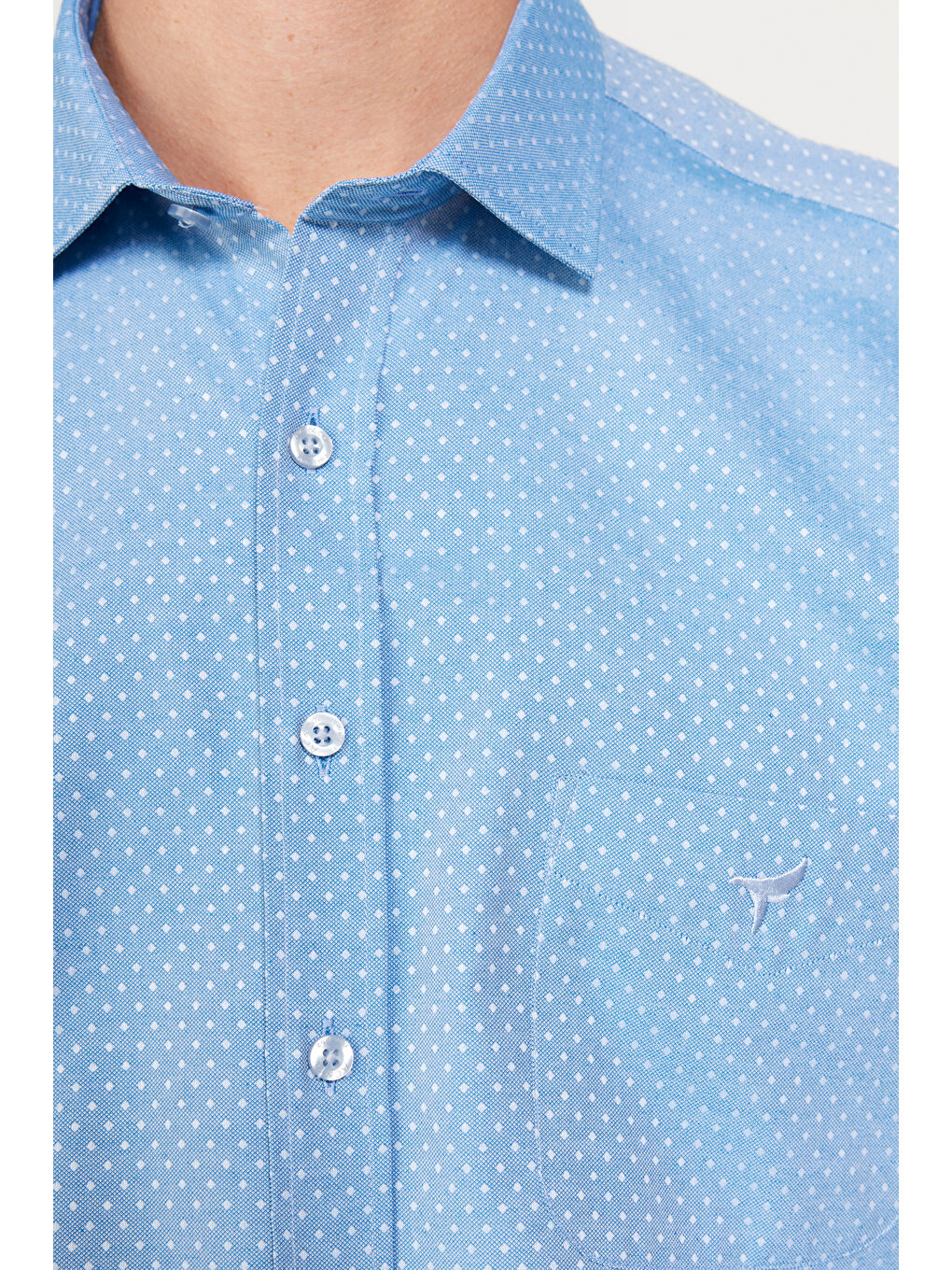 Erkek Mavi Slim Fit Dar Kesim Klasik Yaka Pamuklu Armürlü Gömlek-5