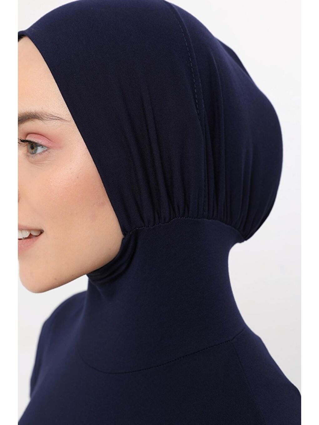 Lacivert Uzun Kollu Boyunluklu Boneli Yarım Body-4