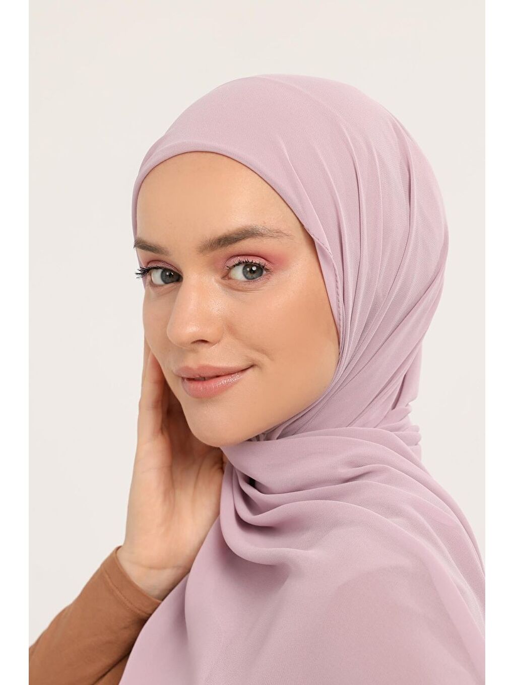 Pembe Hazır Pratik Lüks Geçmeli Lastikli Boneli Şifon Şal-3