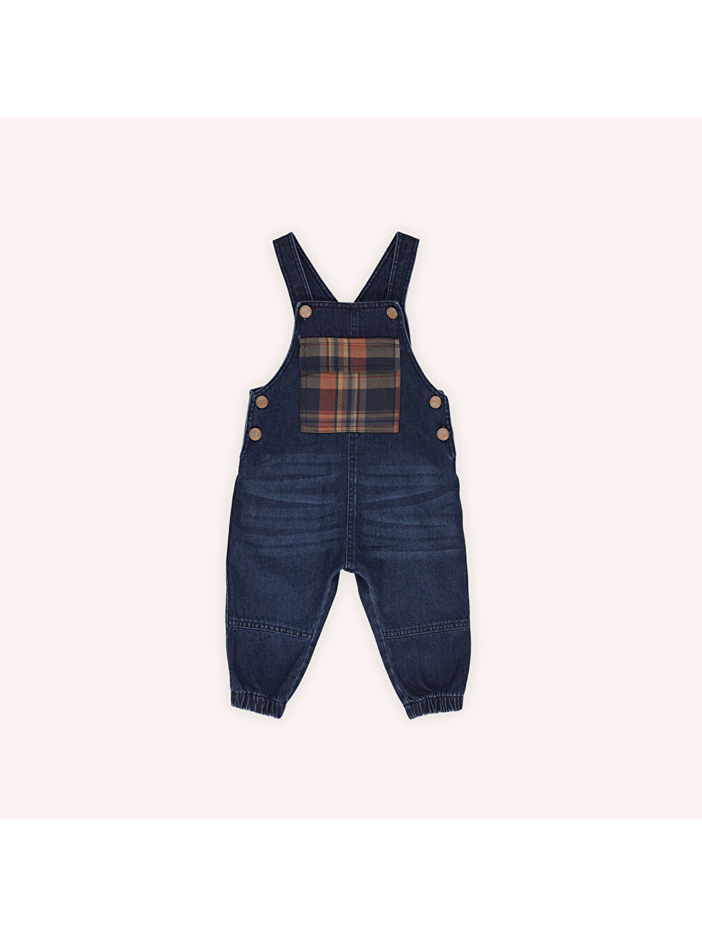 Panço Lacivert Erkek Çocuk Ekose Kumaş Garnili Denim Salopet