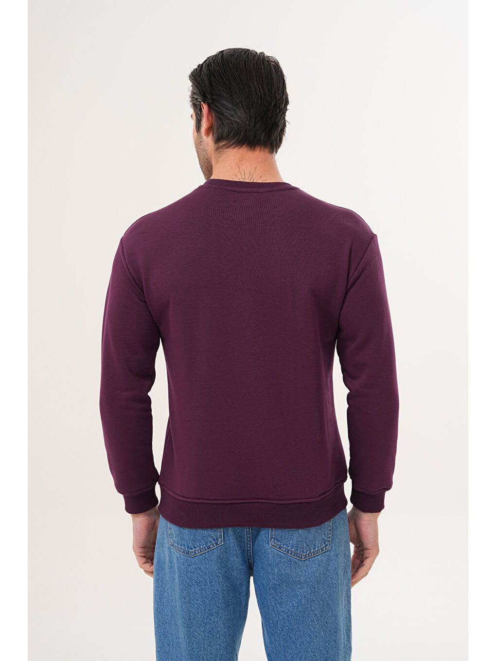 Mor Unisex Bisiklet Yaka %100 Pamuk Basic Sweatshirt-3