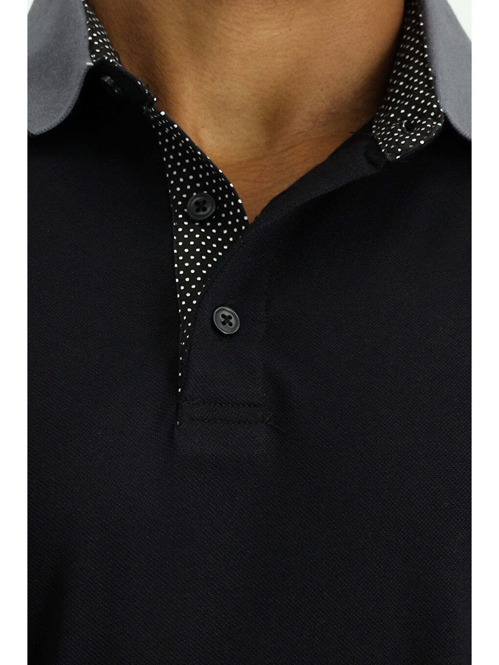 Siyah Polo Yaka Regular Fit Desenli Pamuklu Tişört-4