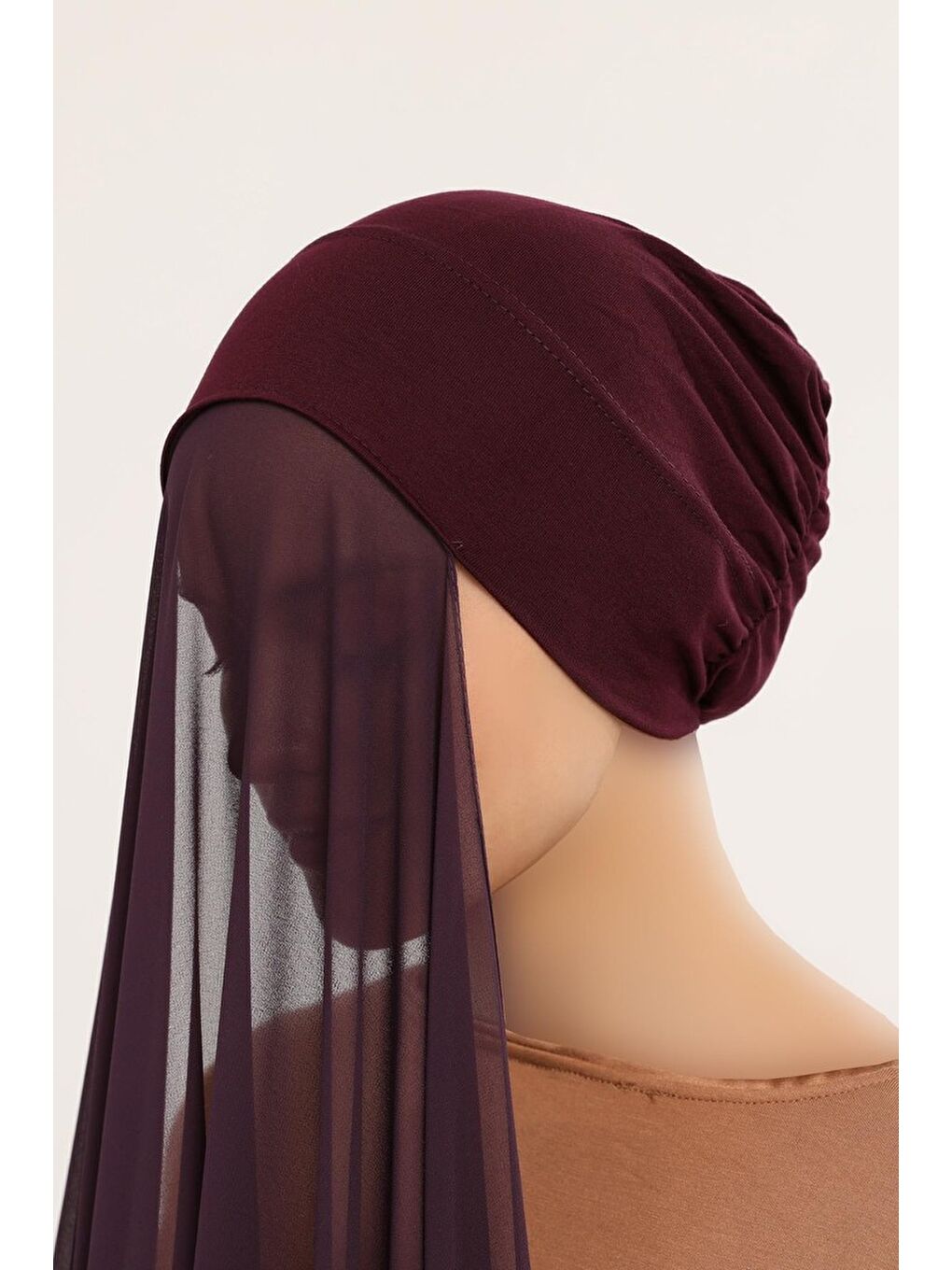 Mürdüm Hazır Pratik Lüks Geçmeli Lastikli Boneli Şifon Şal-1