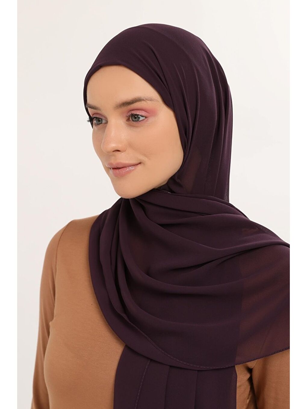 Mürdüm Hazır Pratik Lüks Geçmeli Lastikli Boneli Şifon Şal-3