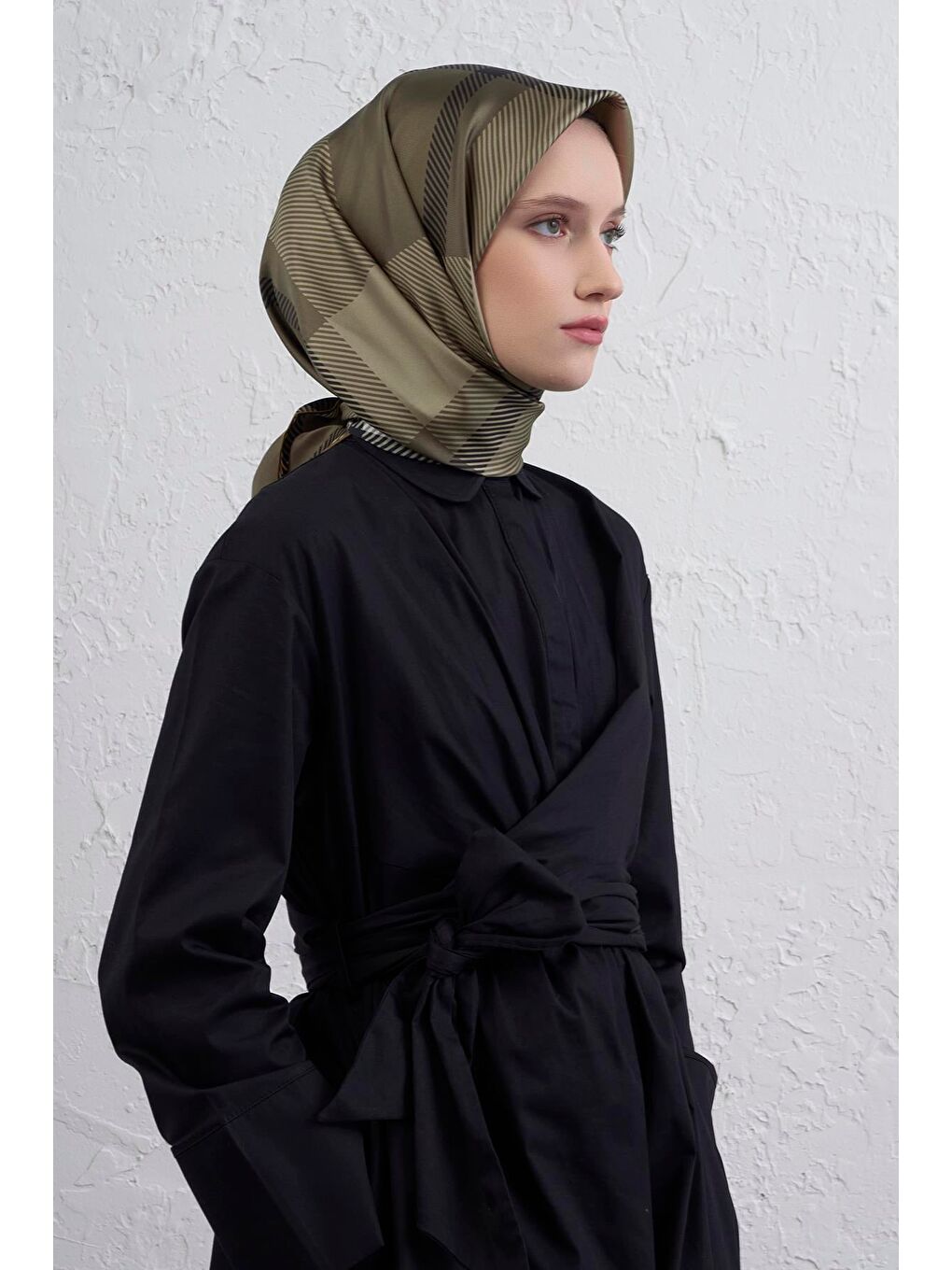 Haki Saf İpek Sura Eşarp 9418D 34-1