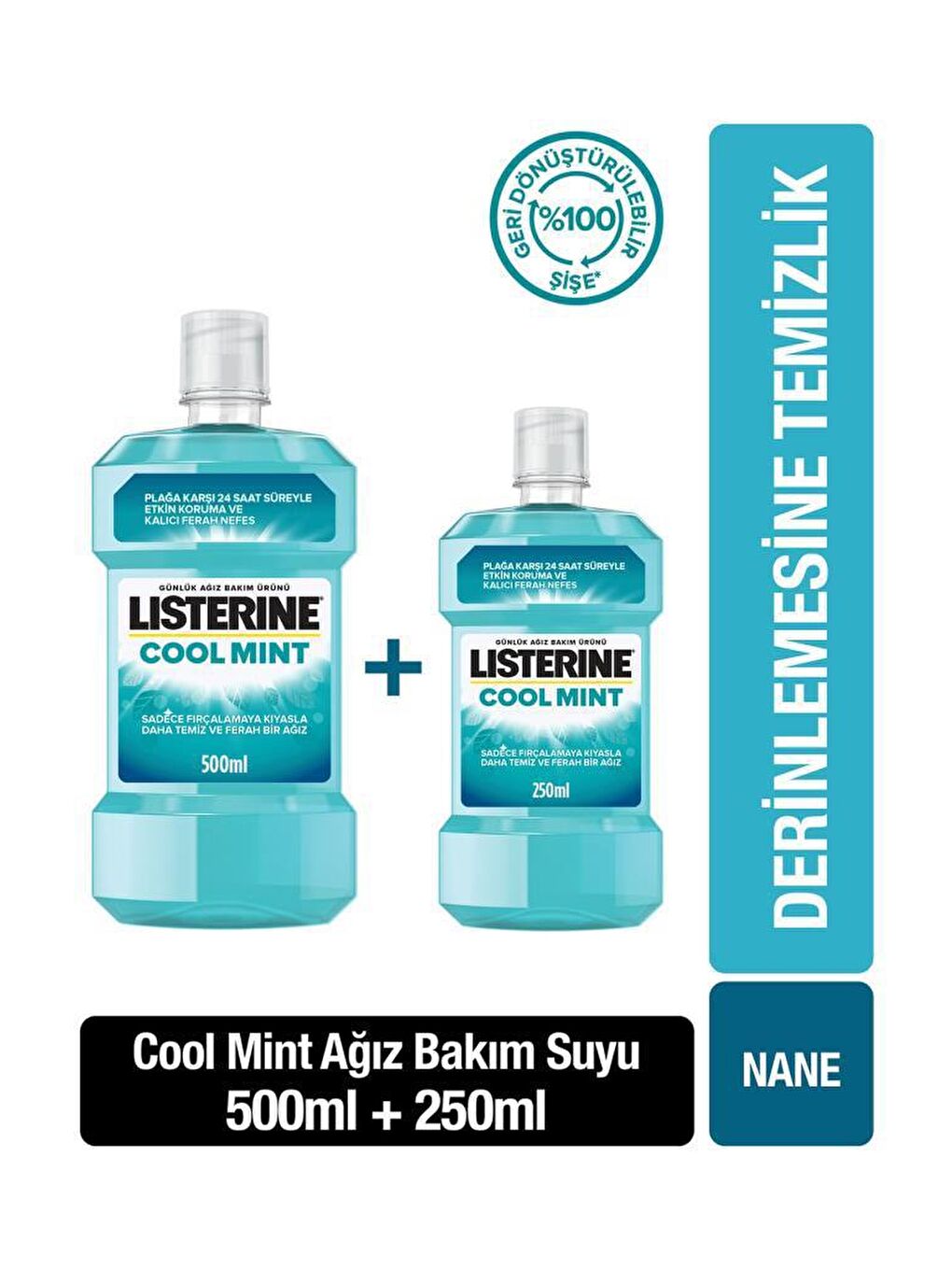 Listerine Renksiz Cool Mint Ağız Bakım Suyu 500+250 ml