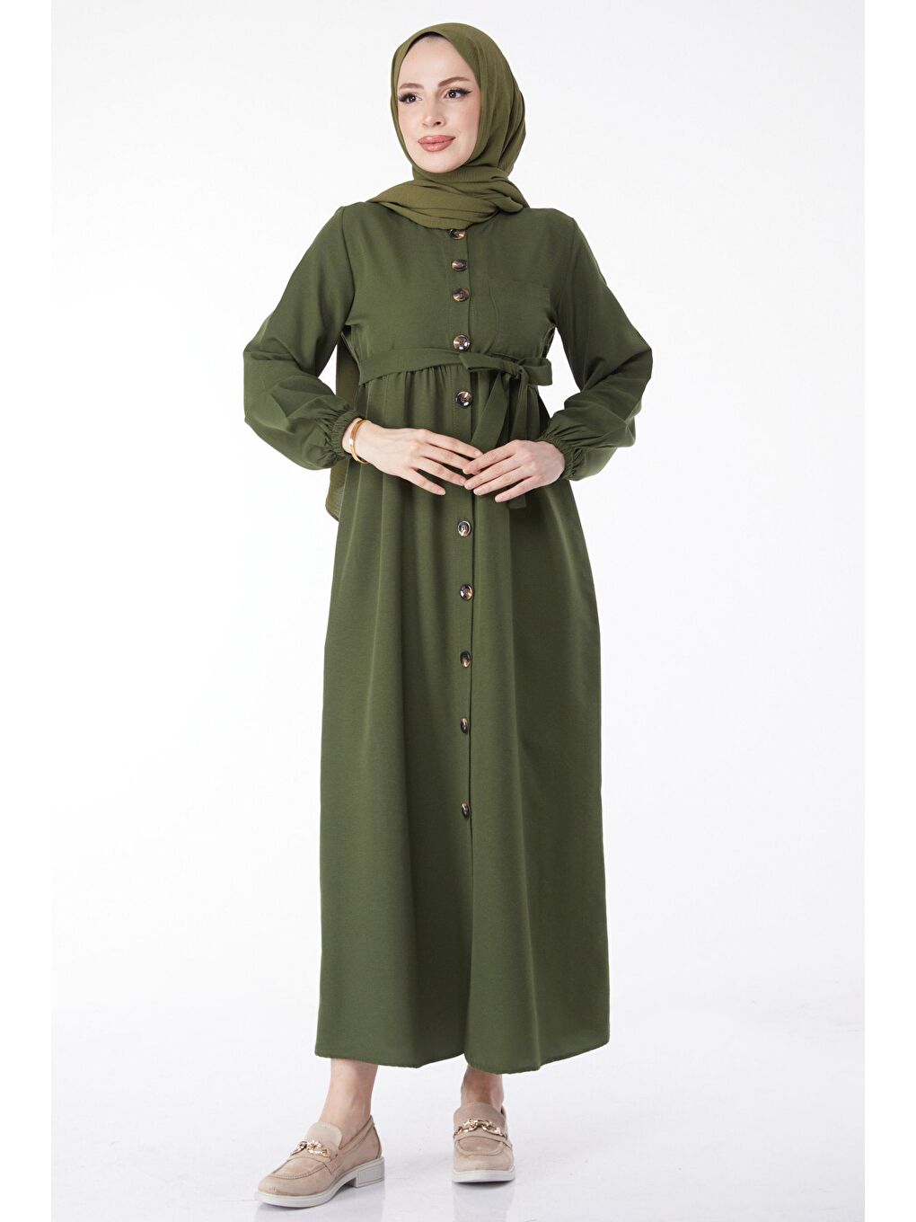 Orta Kadın Haki Elbise - 3558-1