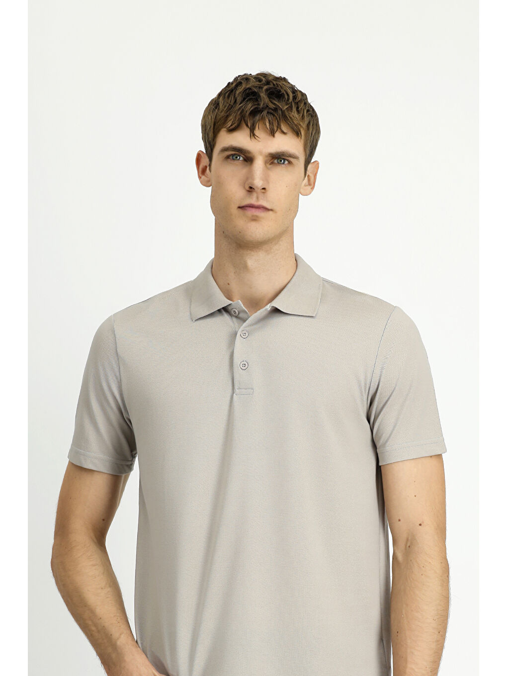 Gri Polo Yaka Regular Fit Nakışlı Pamuklu Büyük Beden Tişört-1