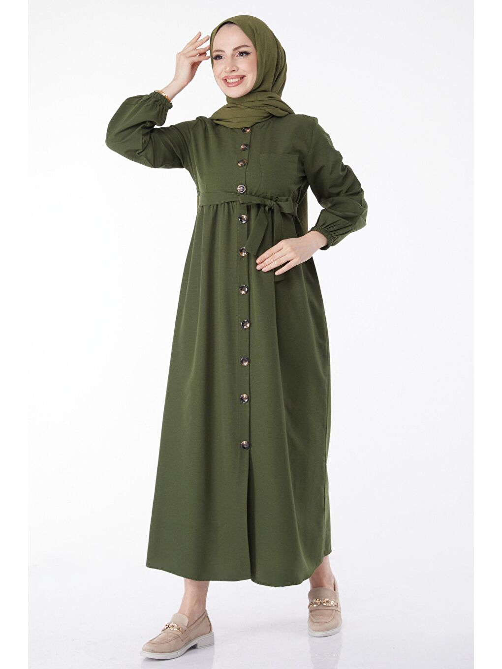Orta Kadın Haki Elbise - 3558-2