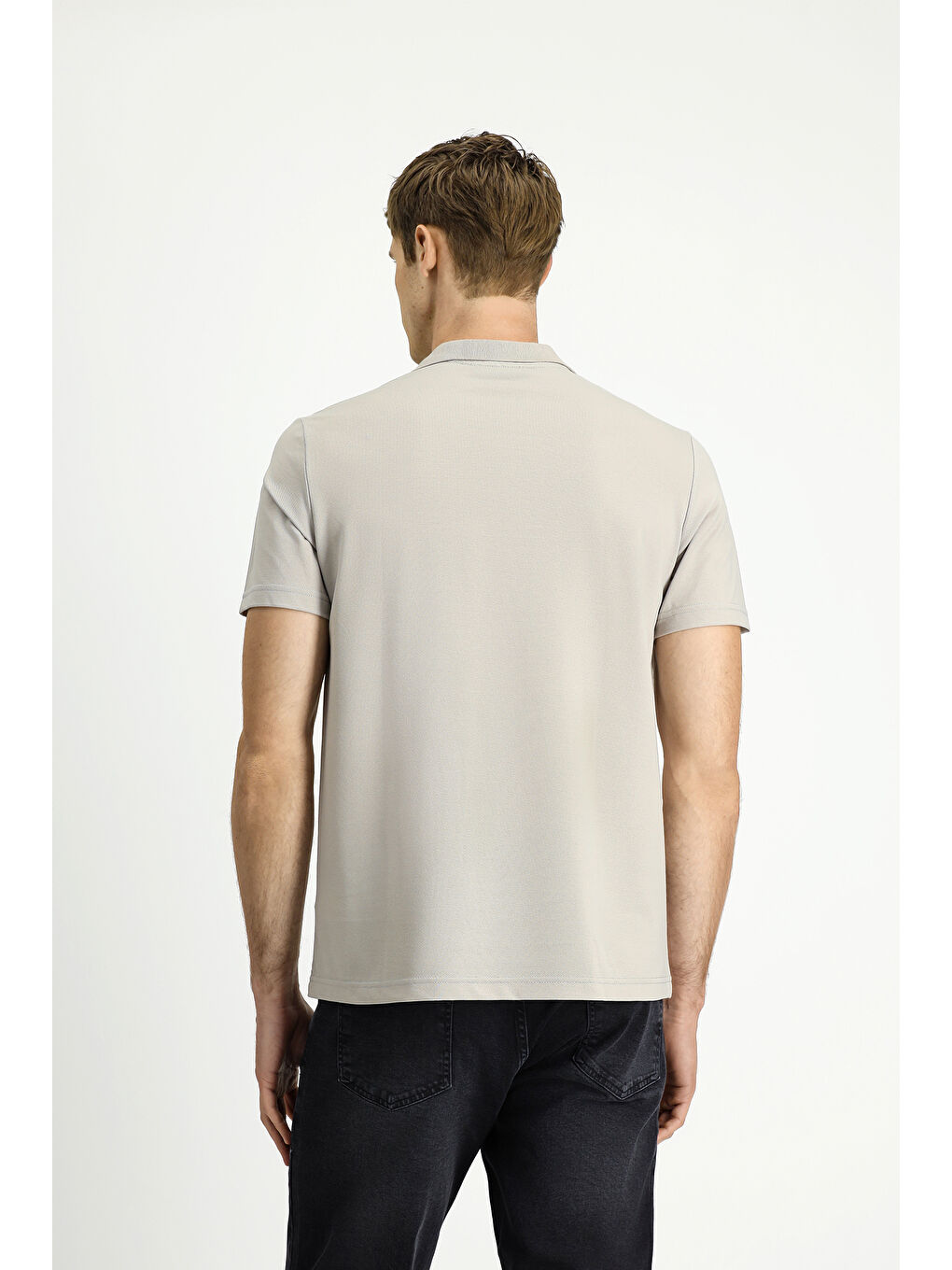 Gri Polo Yaka Regular Fit Nakışlı Pamuklu Büyük Beden Tişört-2