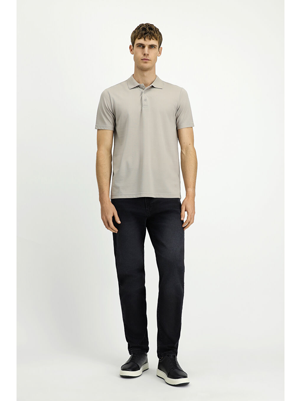 Gri Polo Yaka Regular Fit Nakışlı Pamuklu Büyük Beden Tişört-6