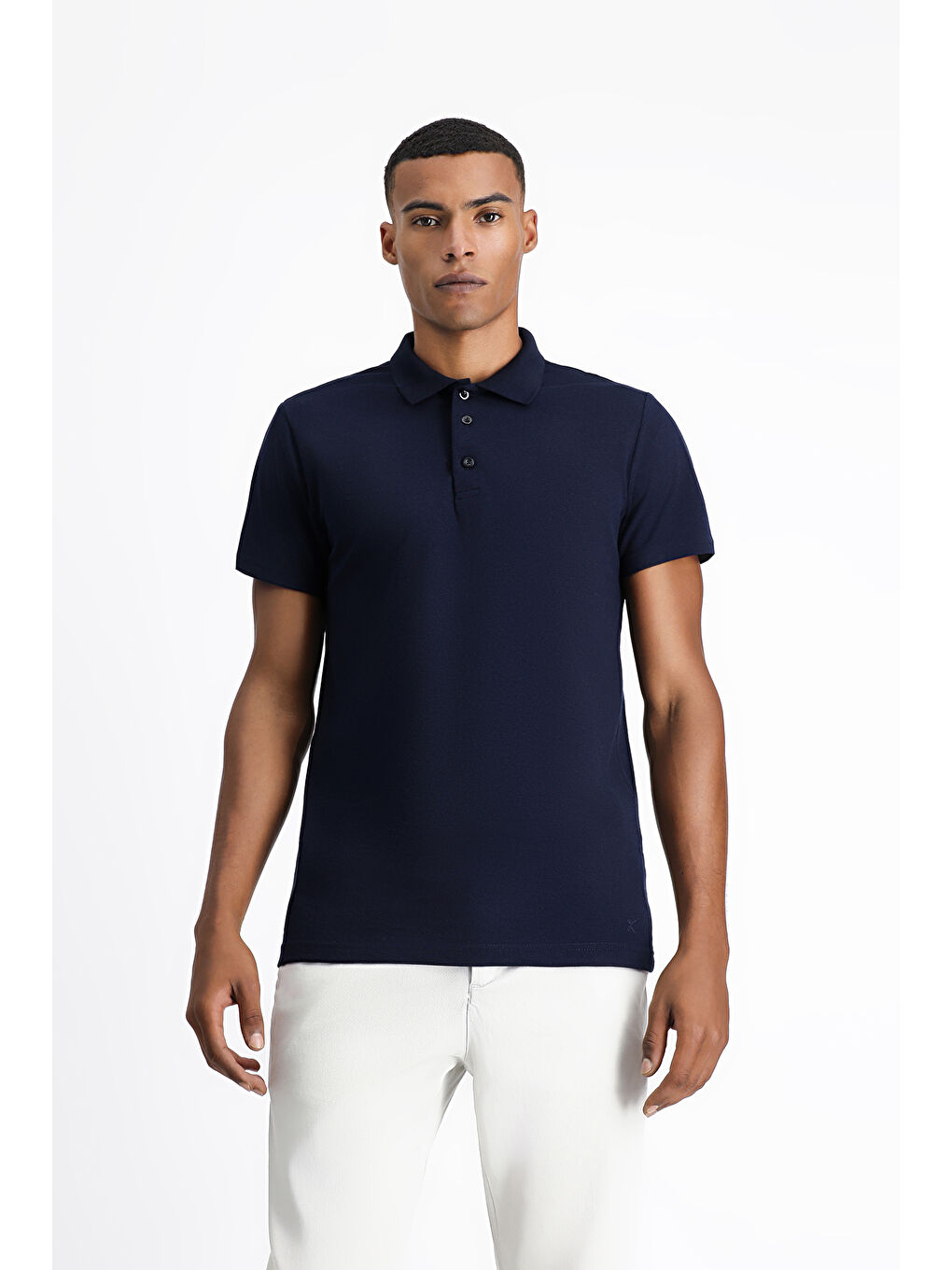 Lacivert Polo Yaka Regular Fit Nakışlı Pamuklu Büyük Beden Tişört