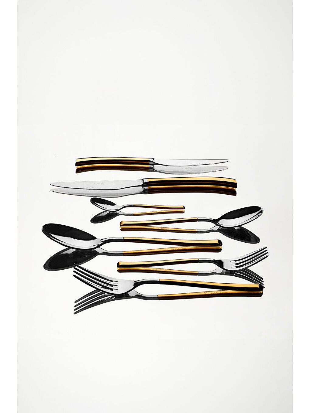 Sarı Elegance Altın Sade 12 Kişilik 84 Parça Deri Kutulu Çatal Kaşık Bıçak Takımı-2