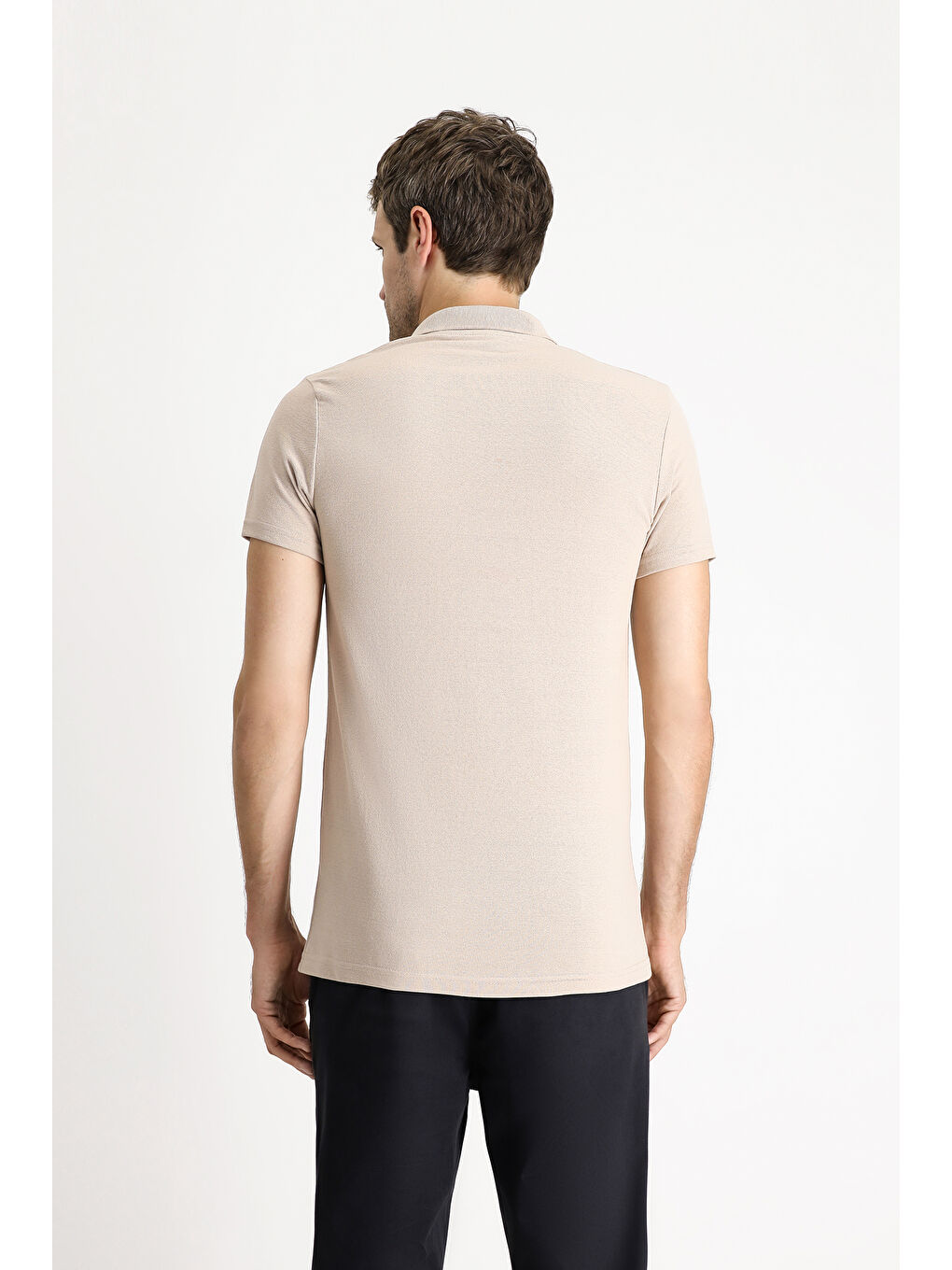 Bej Polo Yaka Regular Fit Nakışlı Pamuklu Büyük Beden Tişört-1