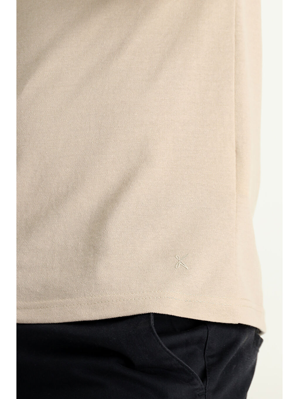 Bej Polo Yaka Regular Fit Nakışlı Pamuklu Büyük Beden Tişört-2