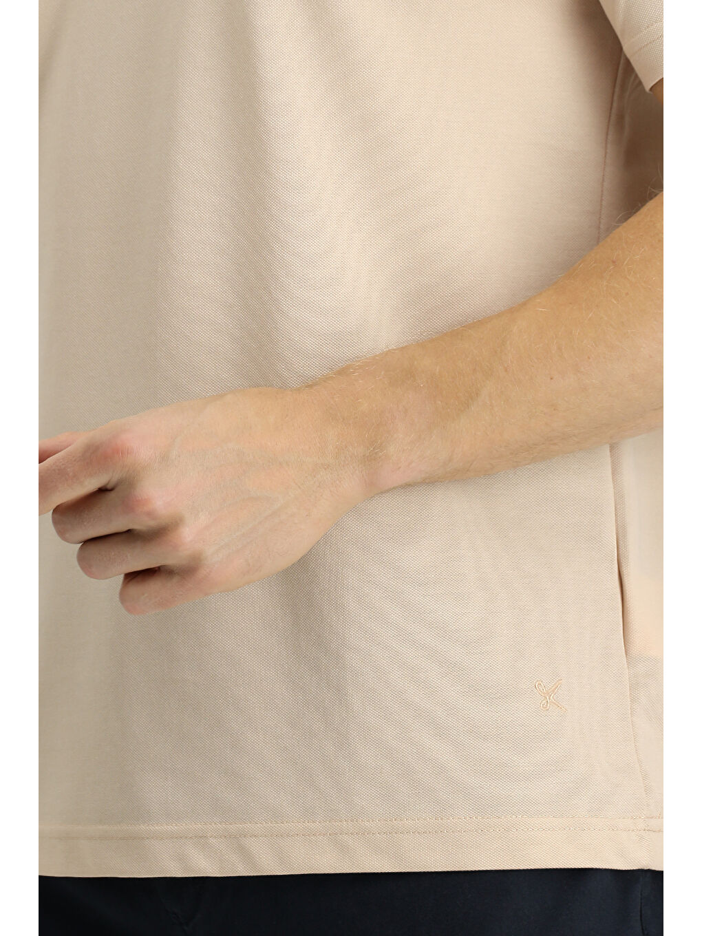 Bej Polo Yaka Regular Fit Nakışlı Pamuklu Büyük Beden Tişört-3