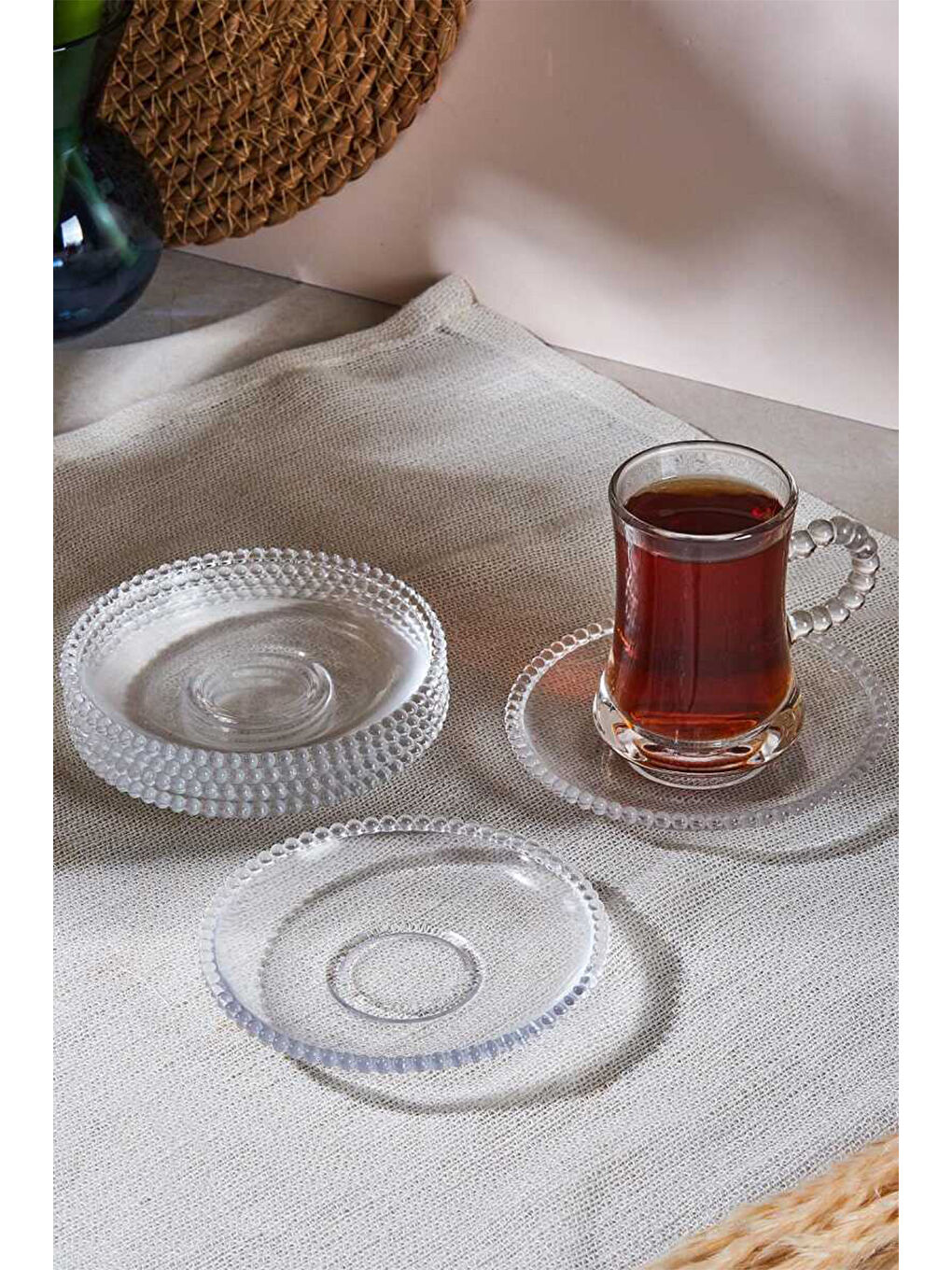 Porsima Renksiz Girona 6'lı Cam Çay Tabağı Dayanıklı Cam Çay Tabağı 11,5cm Tabak Bardak Altı
