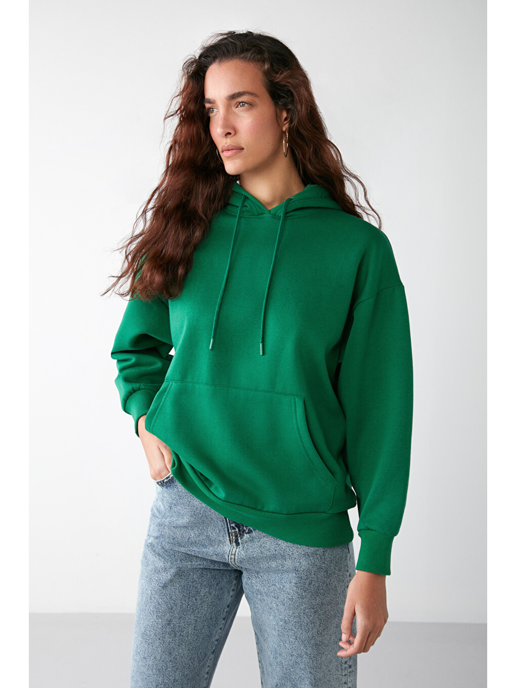 Ida Basic Oversize Yeşil Sweatshirt-1